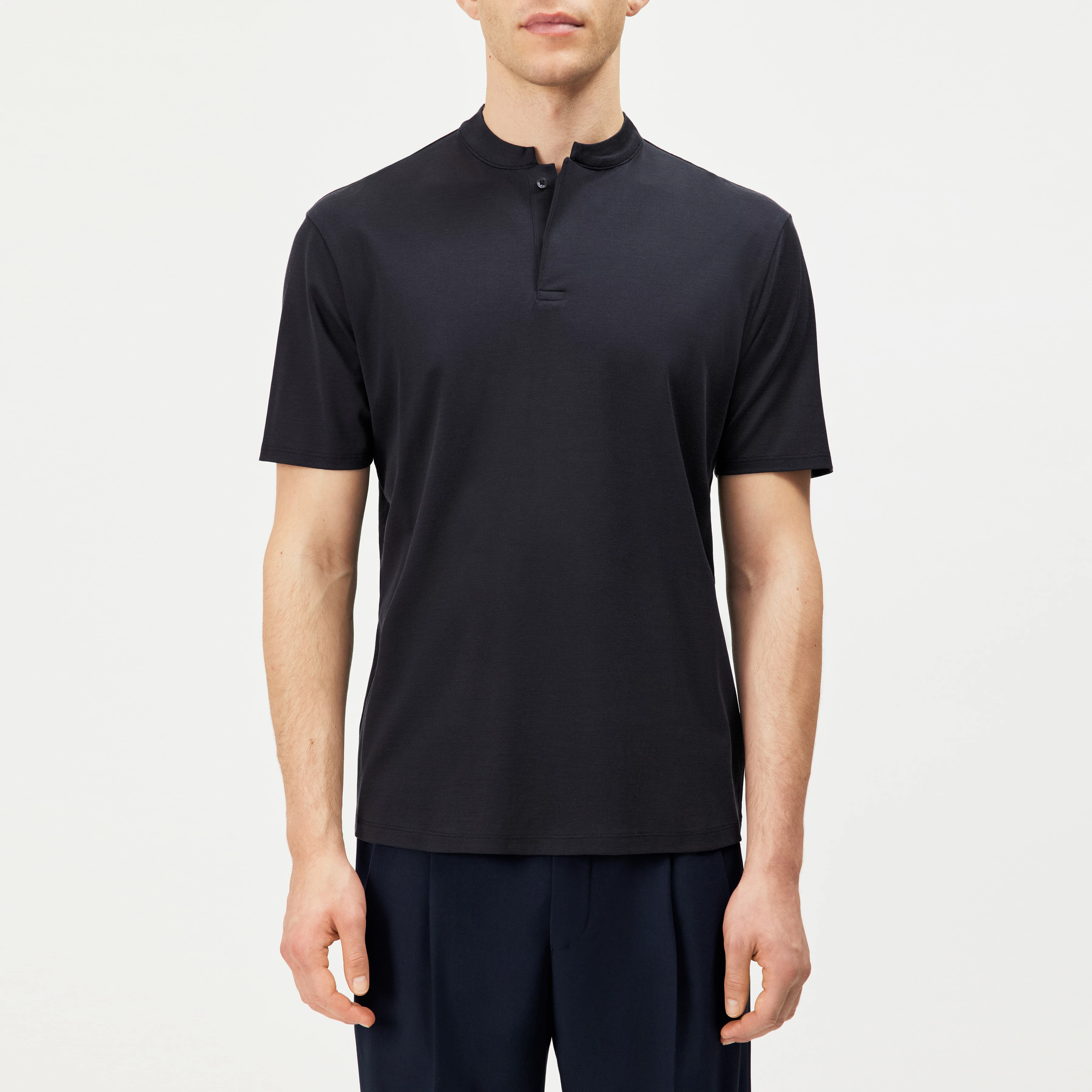 LOUIS - T-shirt with concealed button placket in lyocell-cotton blend - men - blue - Frontansicht