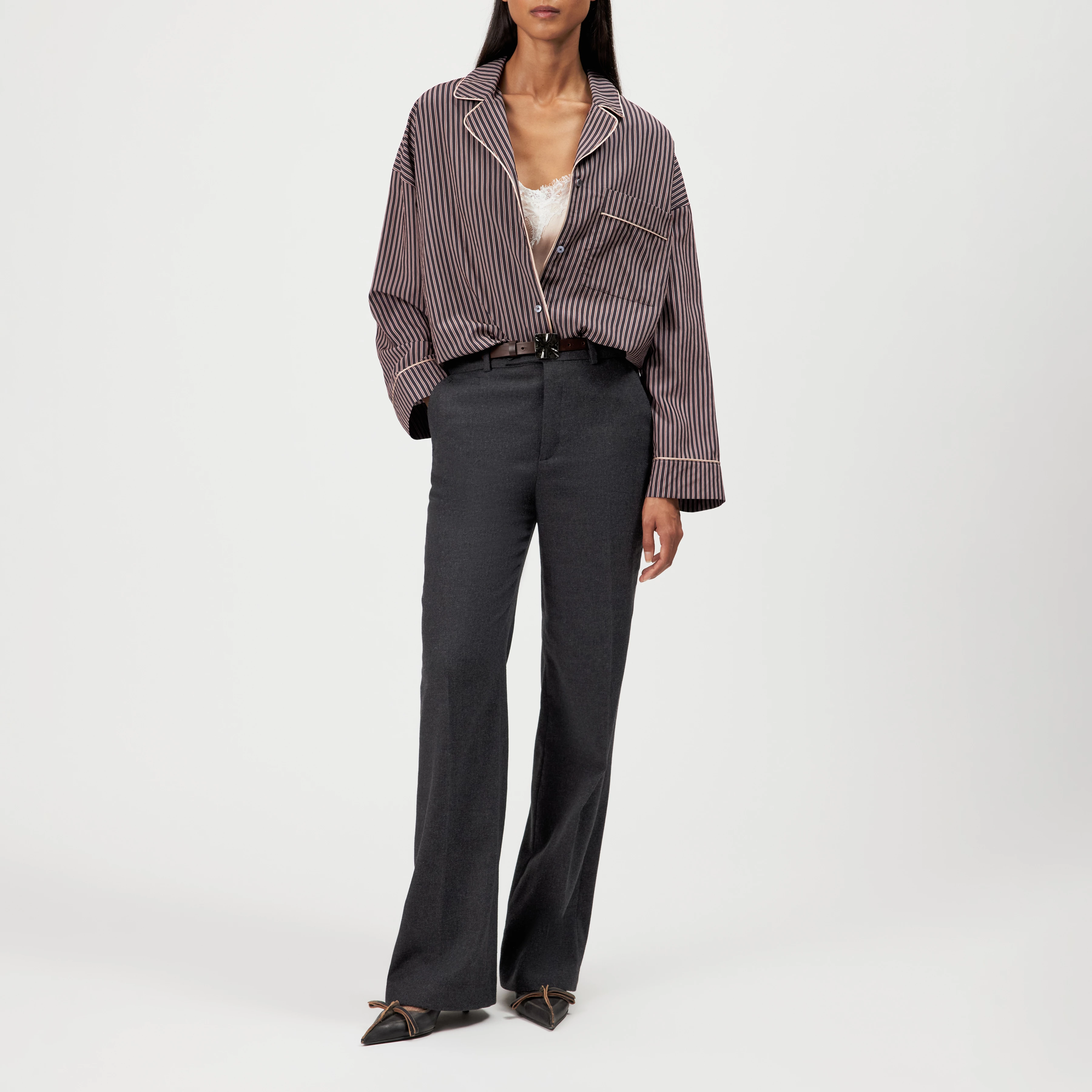 HELINA - Oversized viscose-blend shirt blouse - women - brown - Ganzkörper-Frontansicht