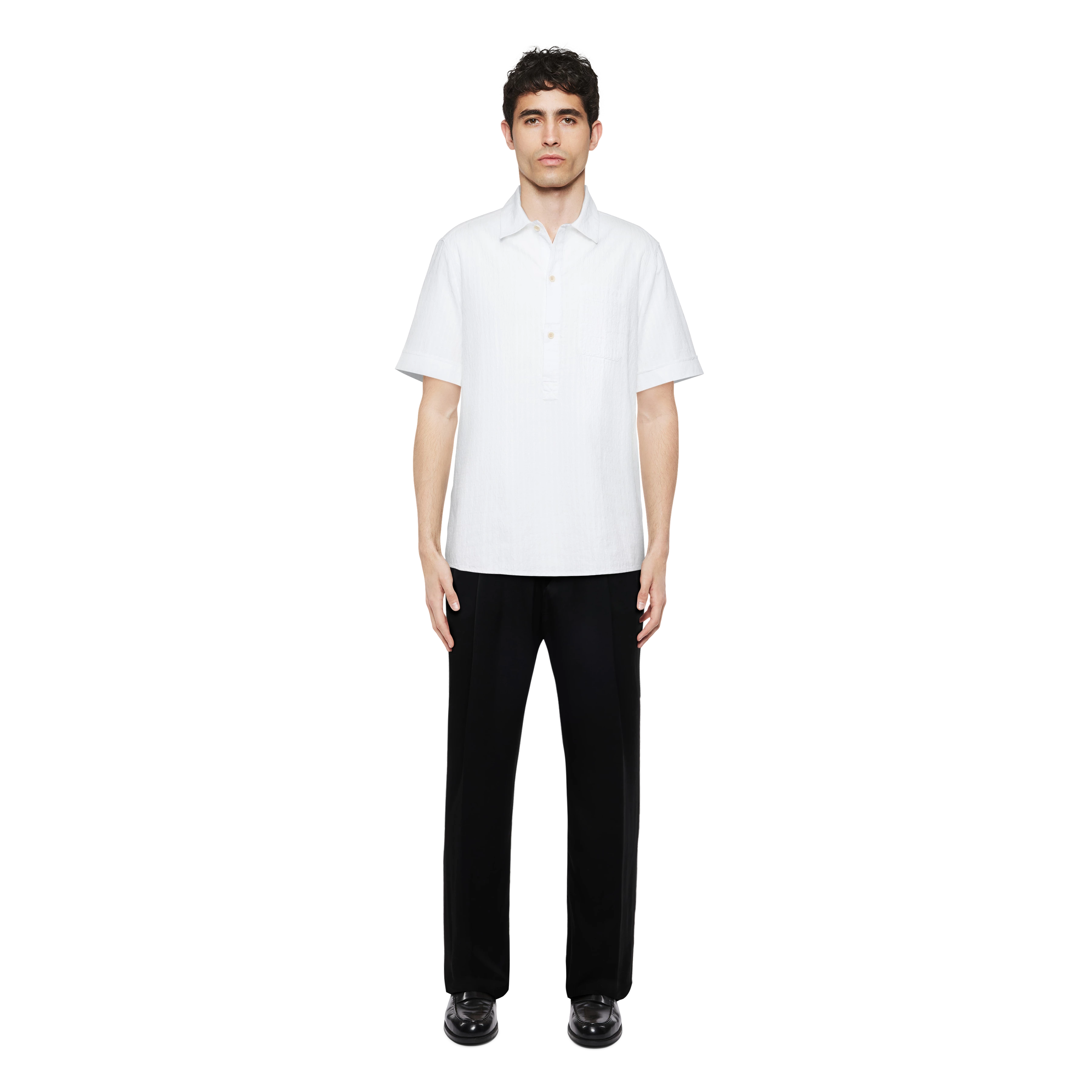 VIGOMO - Overhemd met borstzak in seersucker - heren - off white - Ganzkörper-Frontansicht