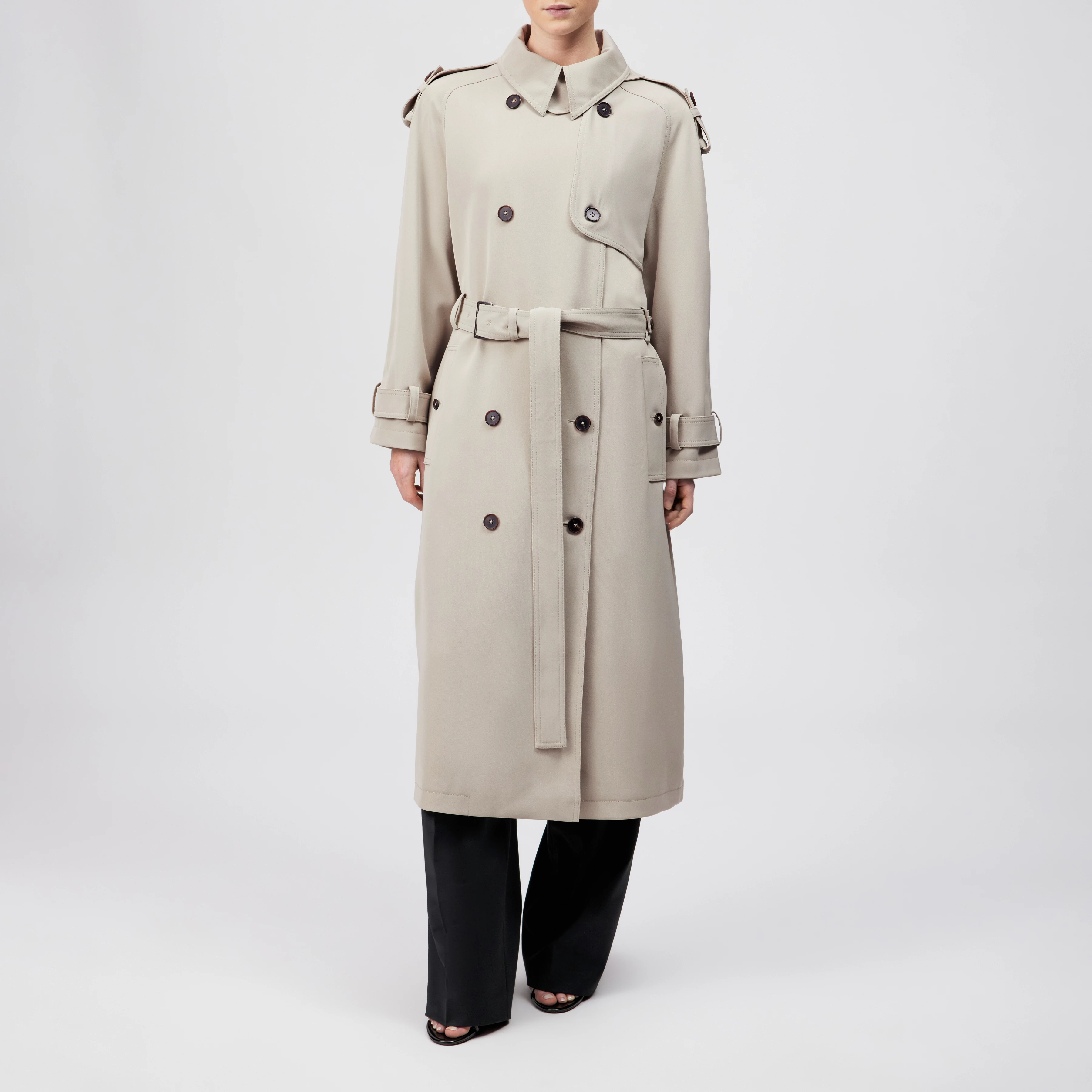 BARLEY - Relaxed fit coat with belt - women - beige - Frontansicht