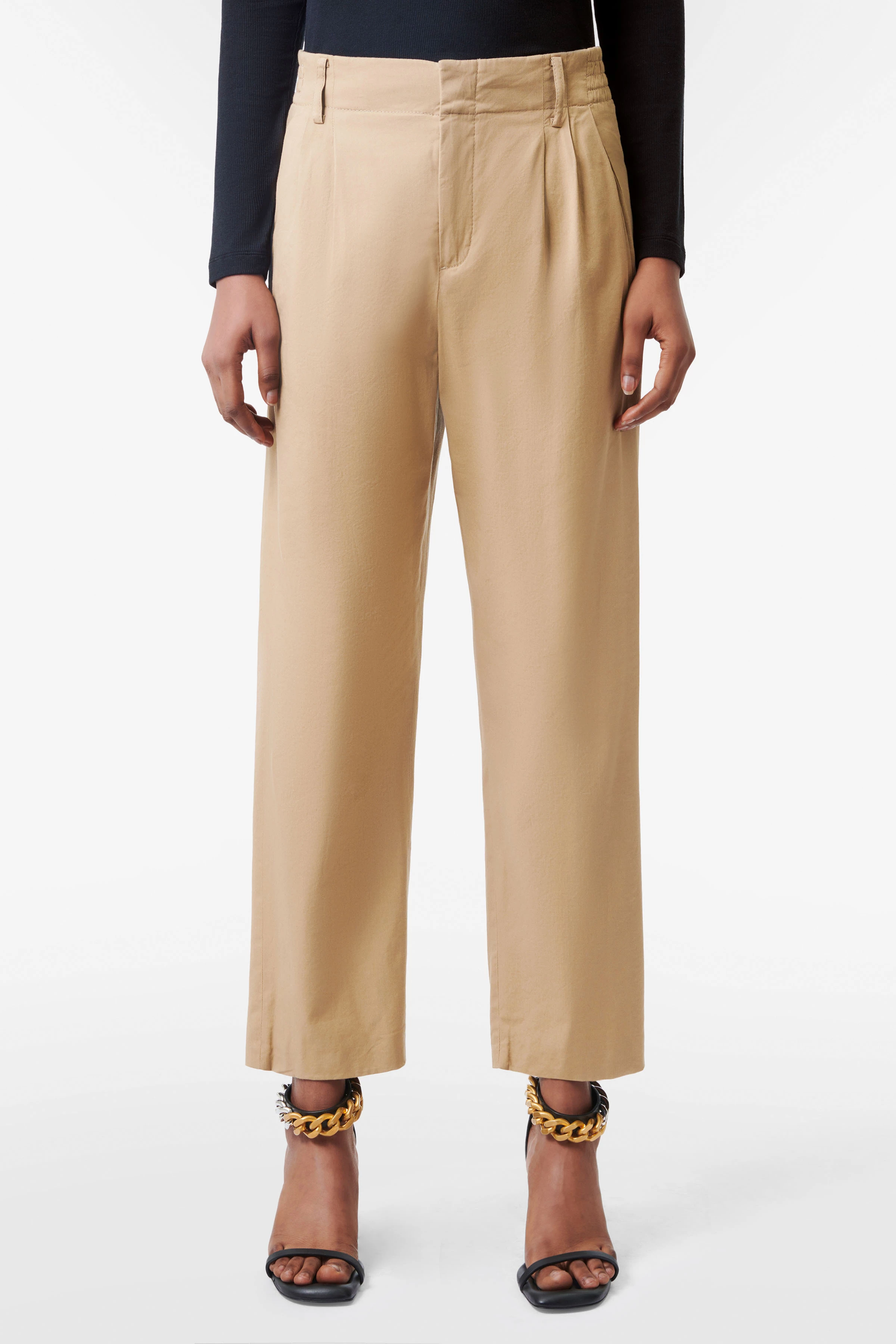 Pleated Trouser in Viscose Linen Twill, Women's Pants