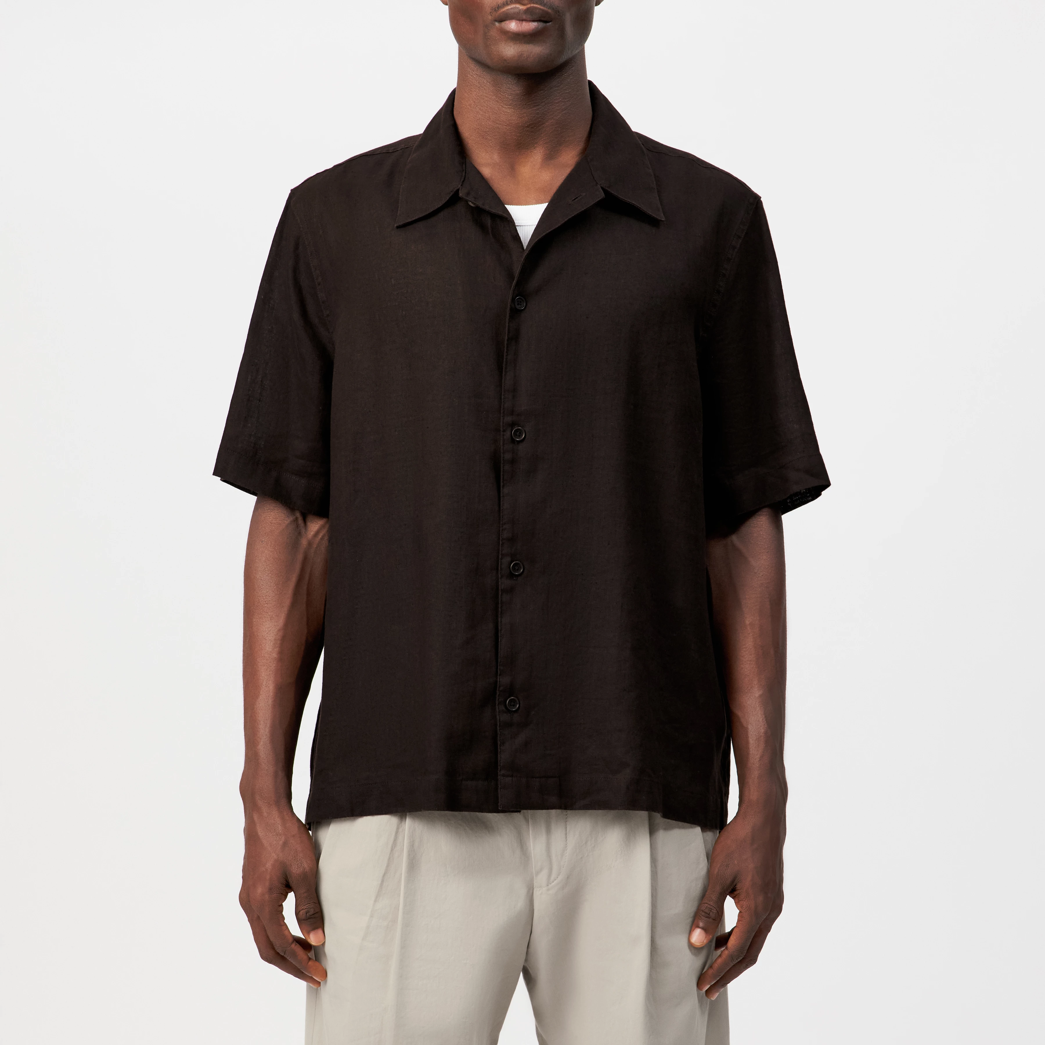 MERYN - Short-sleeve linen blend shirt - men - brown - Frontansicht