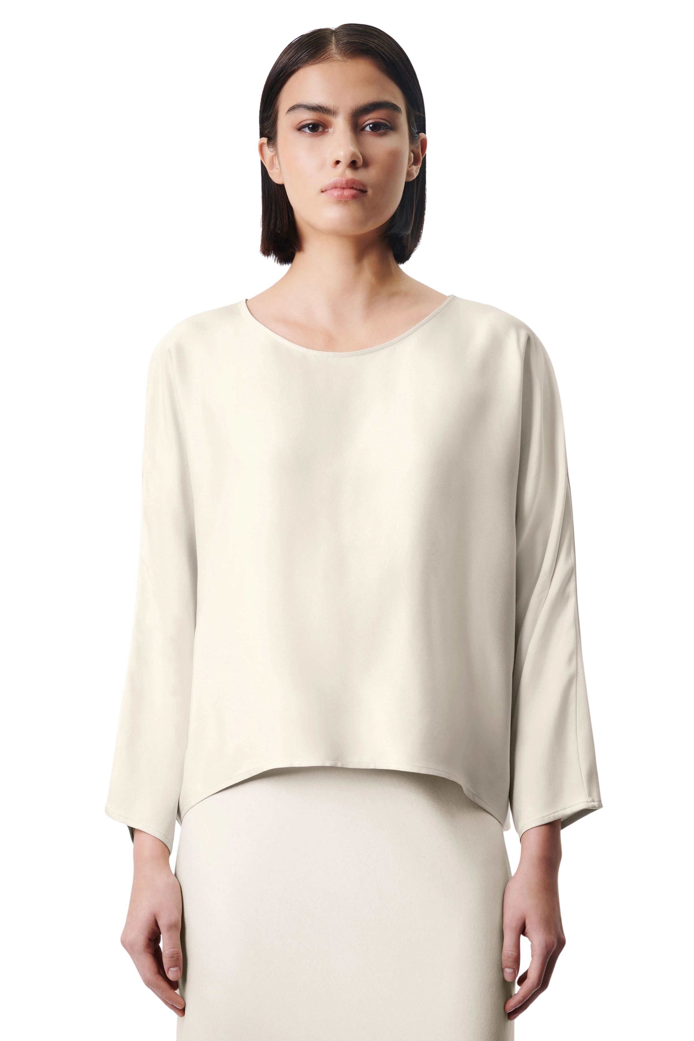 NIALINI - Shirt-blouse with batwing sleeves in satin - women - beige - Frontansicht