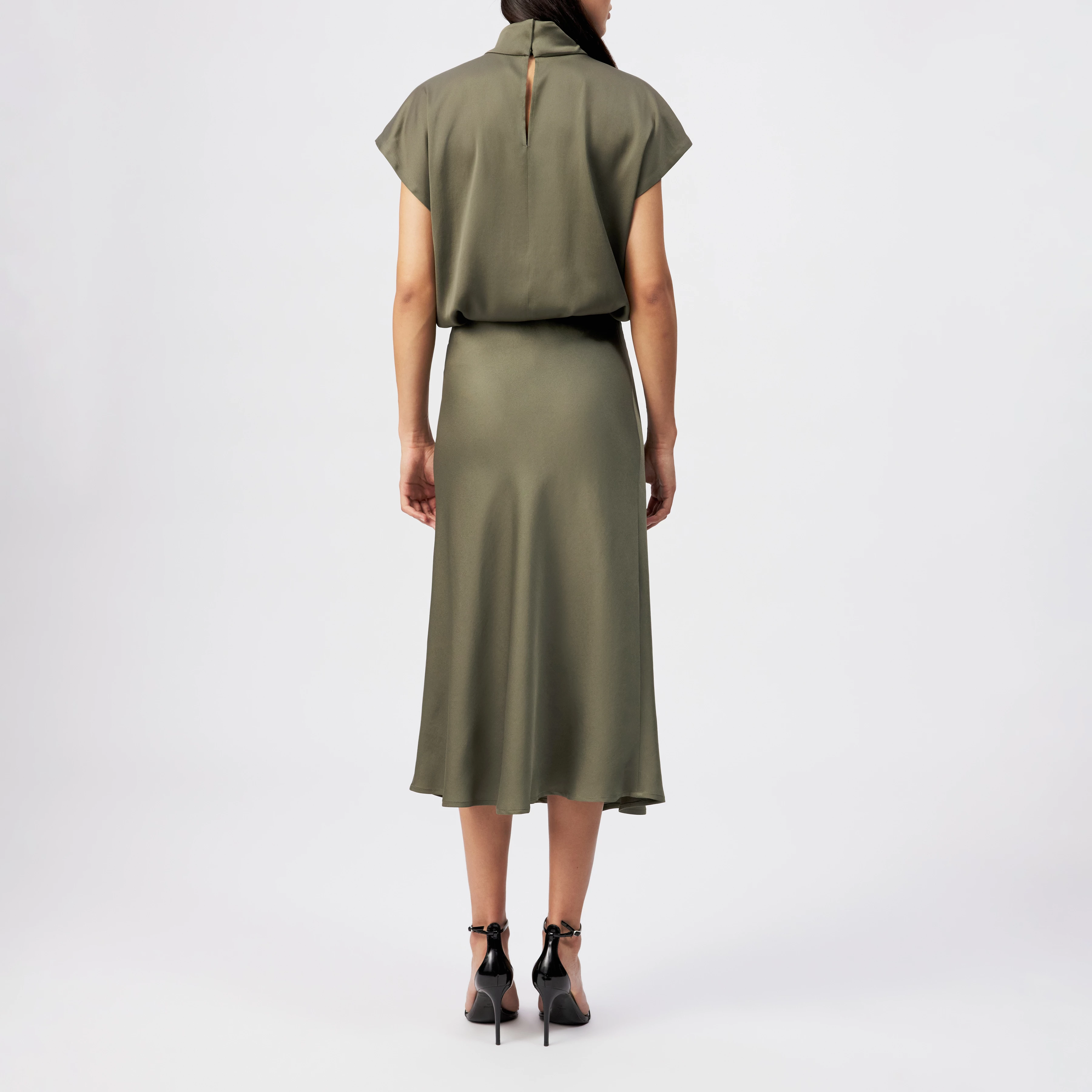 URA - Mid-length slip skirt in satin - women - green - Rückansicht