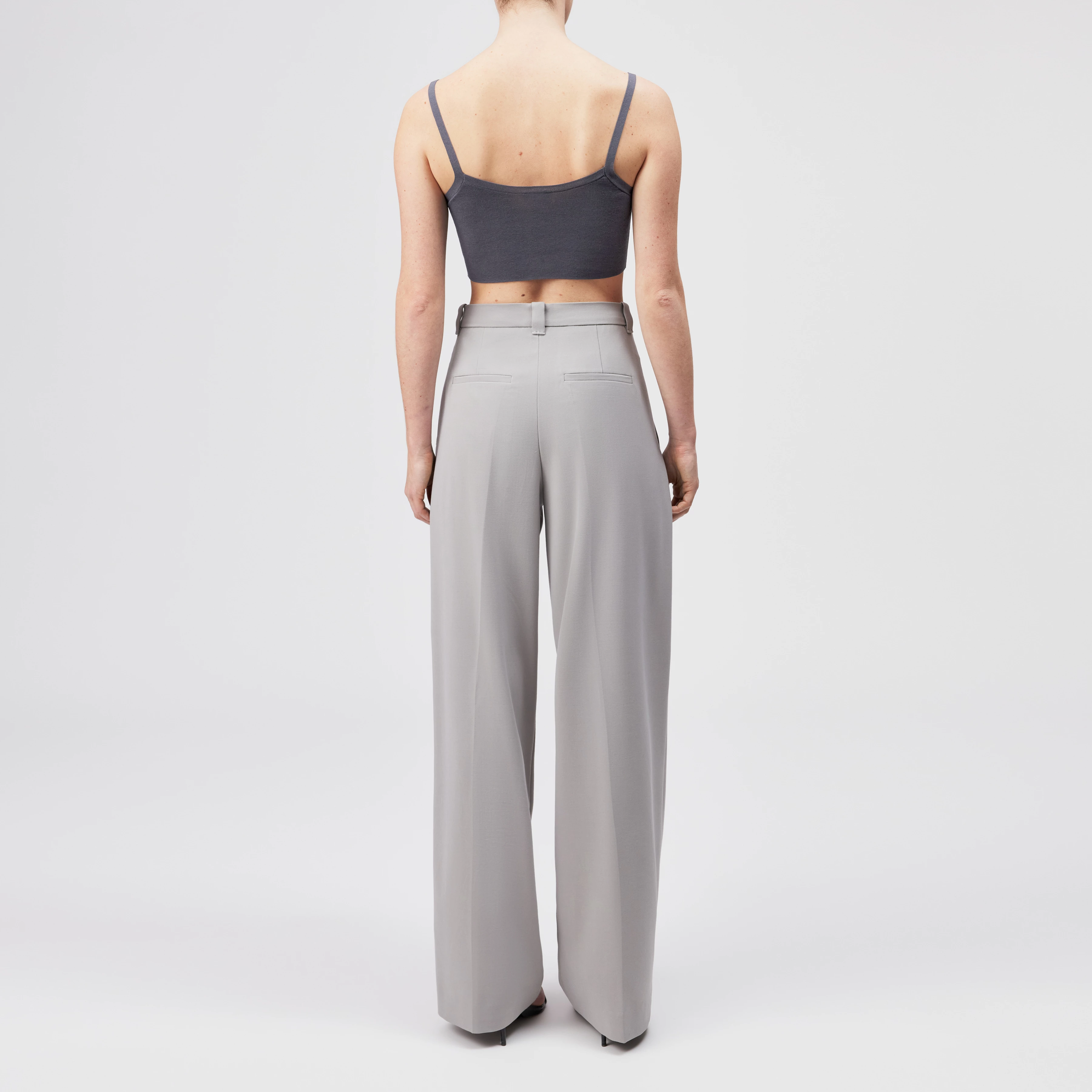 ADUCT - Tailored trousers with straight leg in gabardine - women - beige - Rückansicht