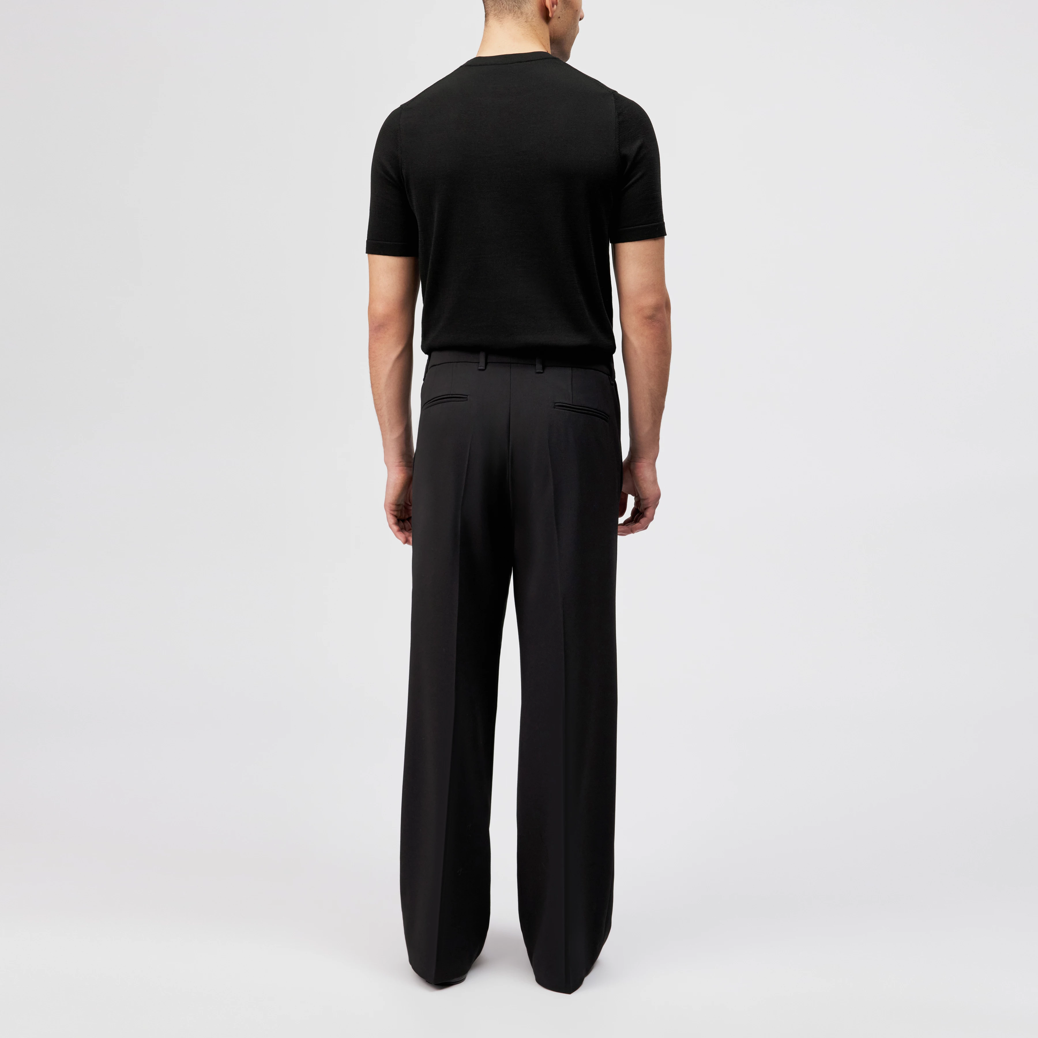 LEEK_WIDE - Relaxed fit broek met bandplooien van gabardine - heren - zwart - Rückansicht