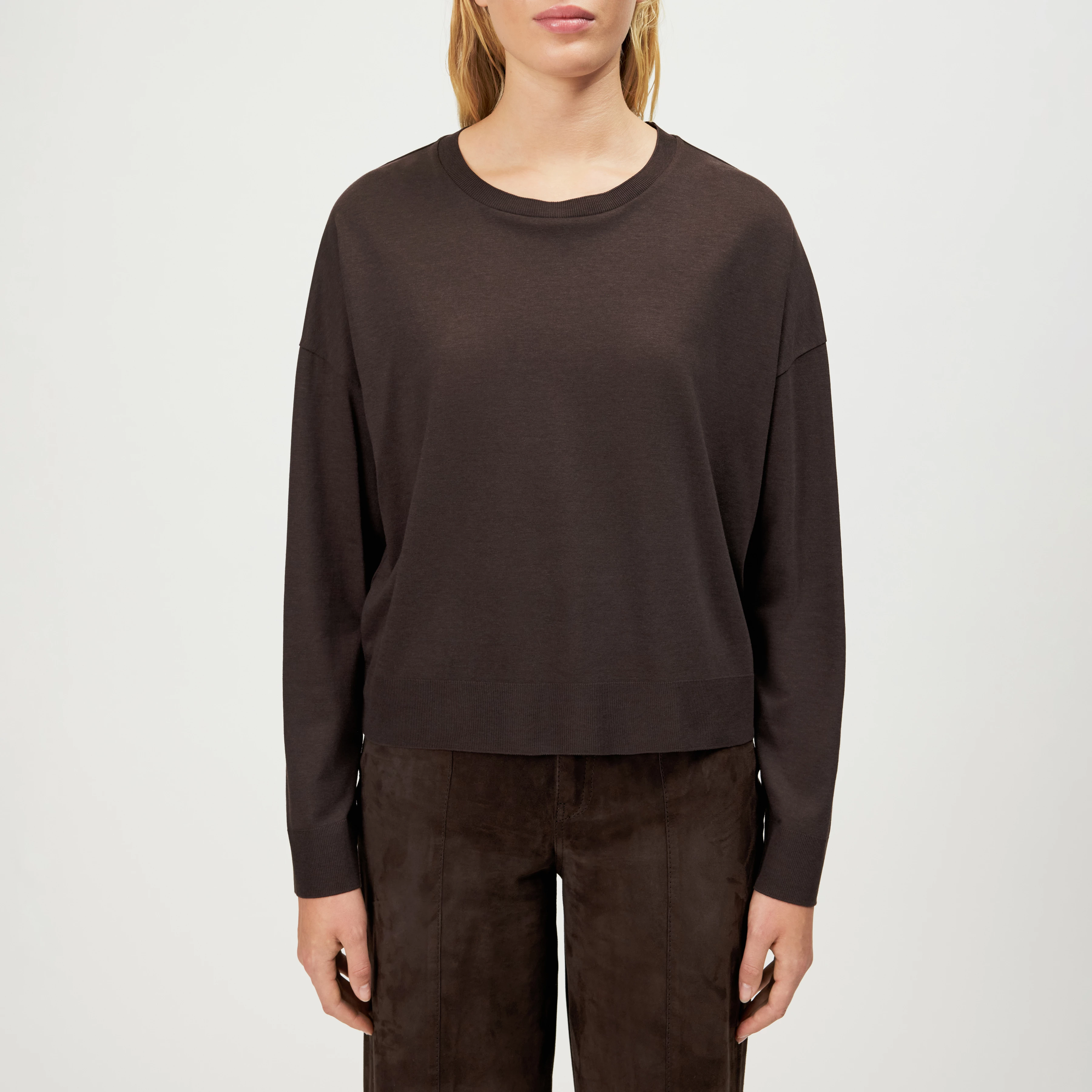 CESIDIE - Long-sleeve crew neck in jersey blend - women - brown - Frontansicht