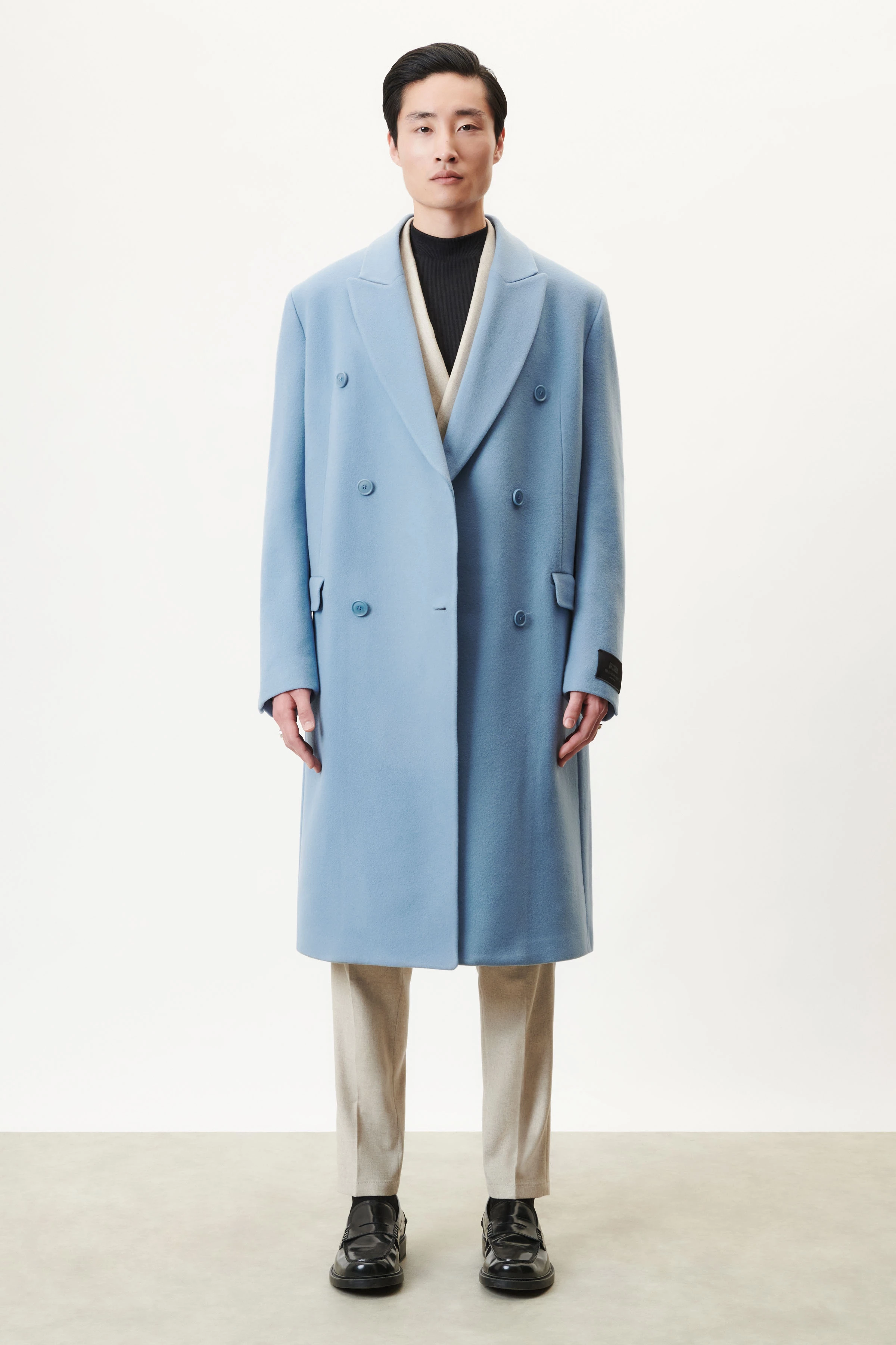 SKYE - double-breasted lapel coat in wool fleece - men - blue - Ganzkörper-Frontansicht