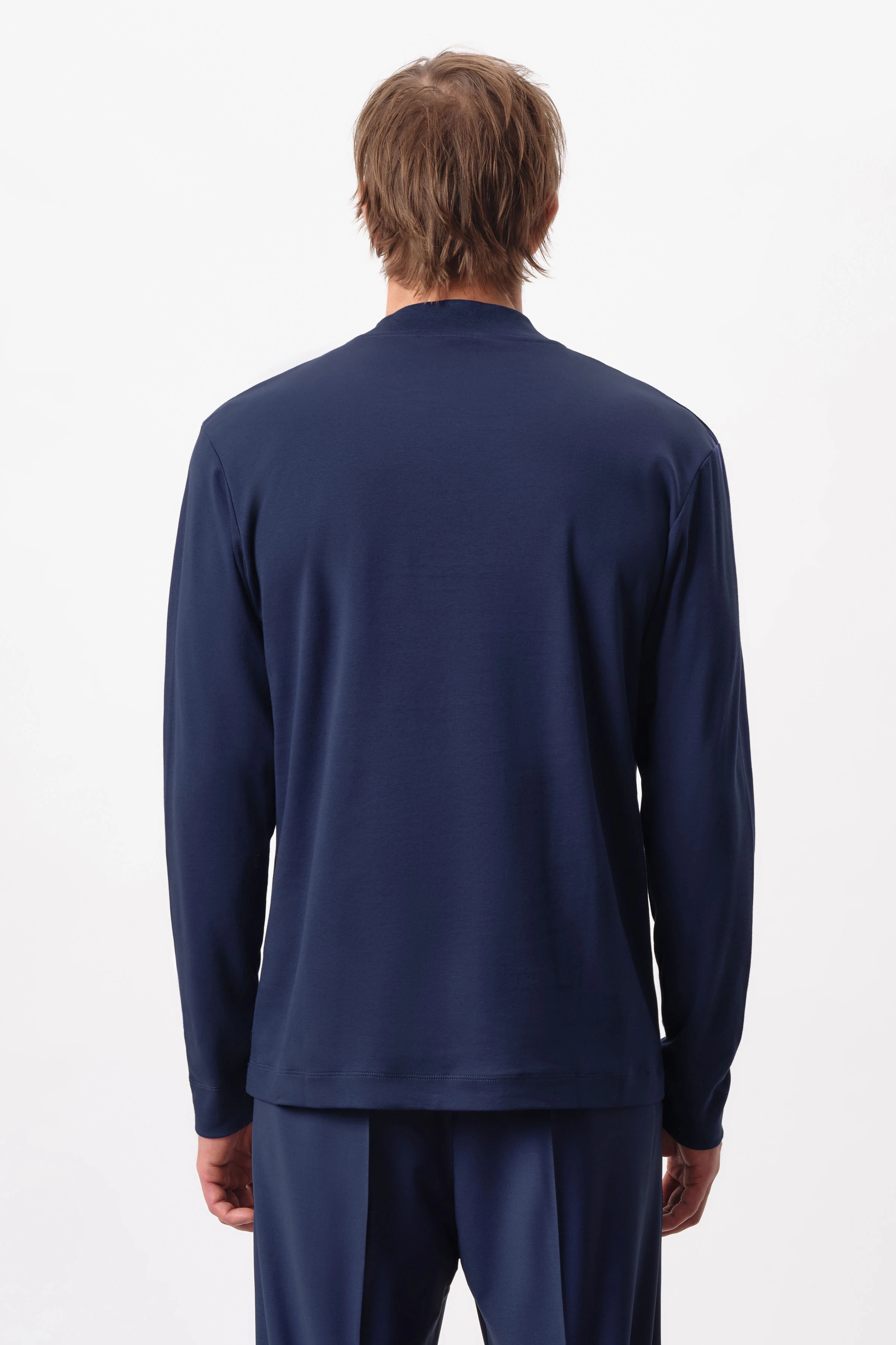 MORITZ - longsleeve with stand-up collar in cotton - men - blue - Rückansicht