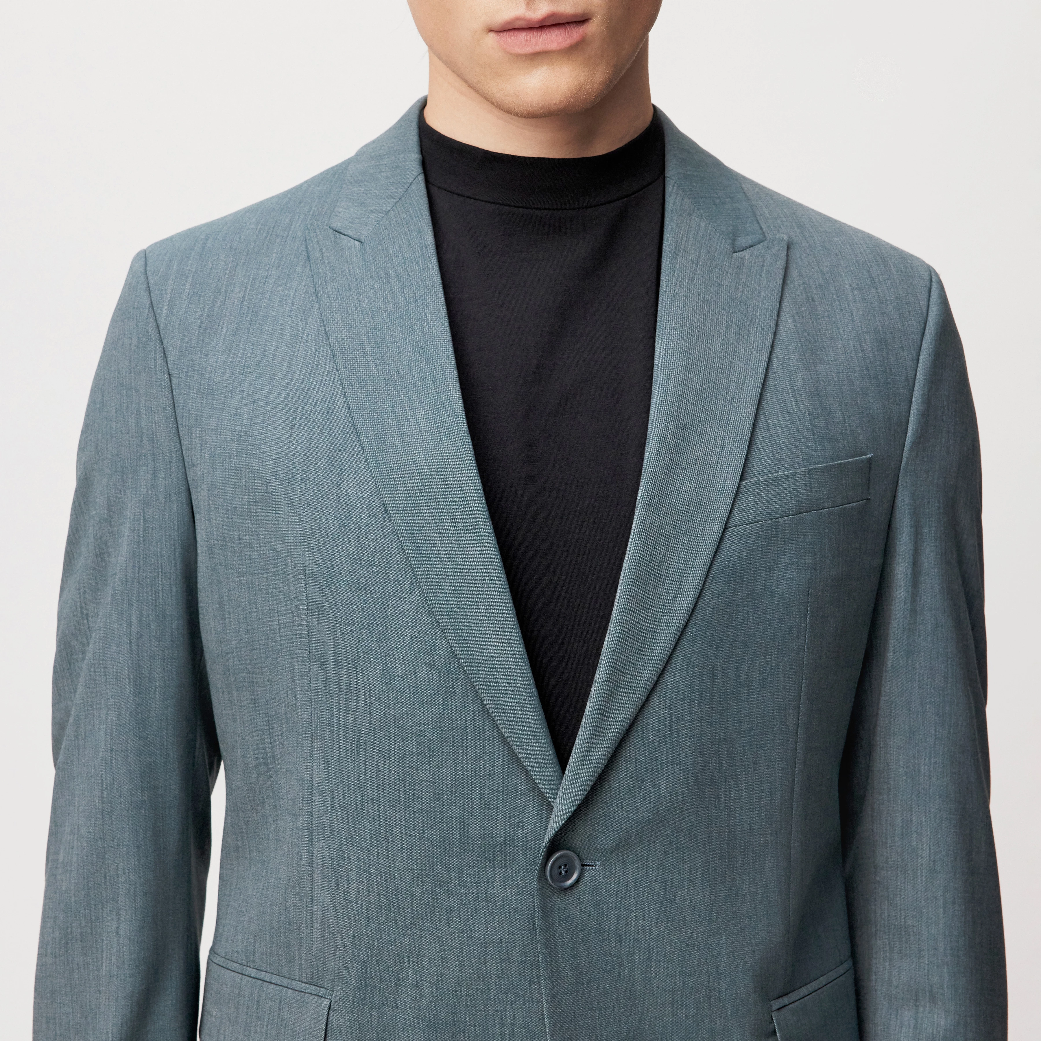 LONEST - Sportives Slim Fit Sakko in Woll-Mix - Herren - grün - Detailansicht am Model