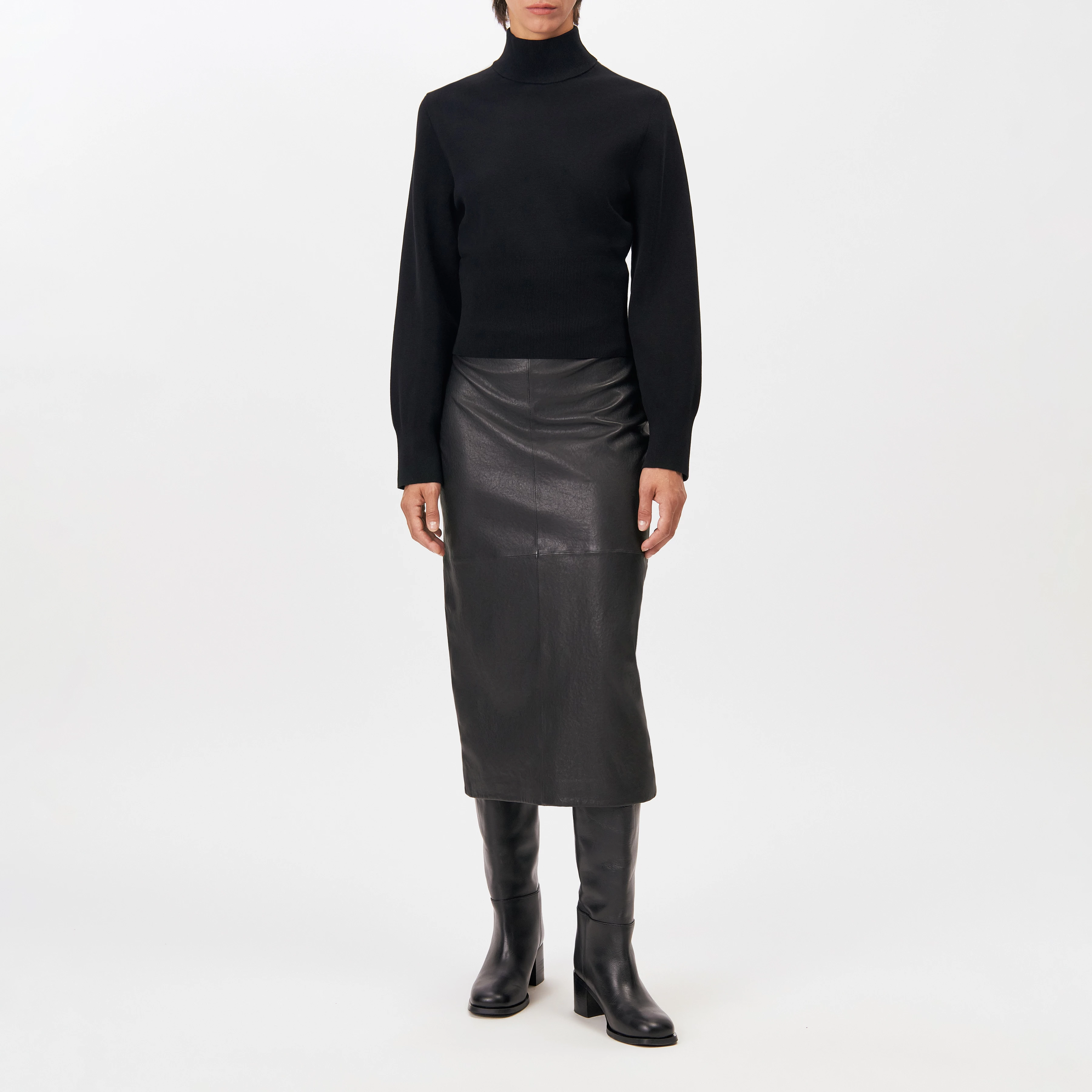 MERCELLA - Cropped cotton polo neck jumper - women - black - Ganzkörper-Frontansicht