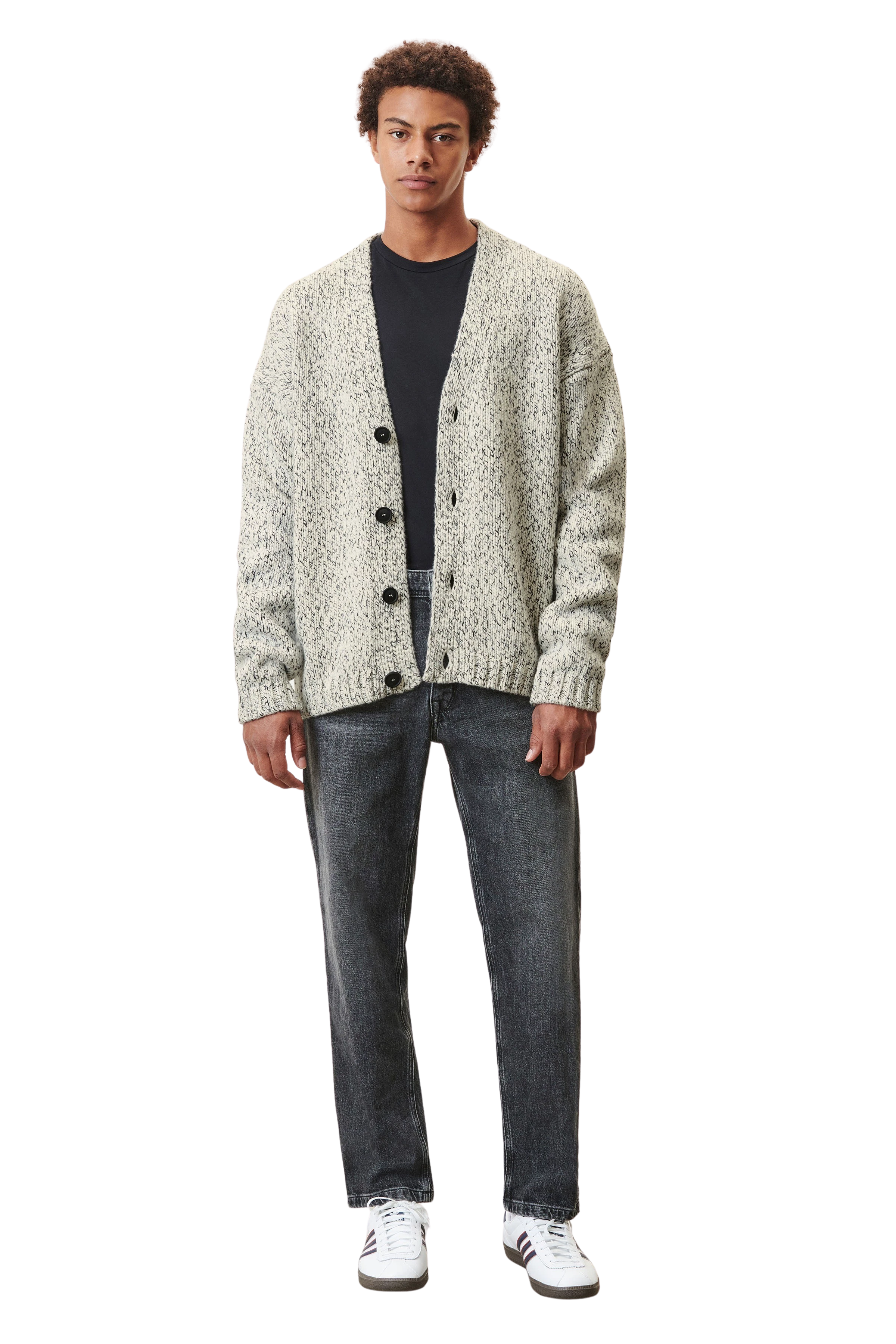 WILVIN - Oversize Cardigan in Woll-Mouliné - Herren - beige - Ganzkörper-Frontansicht