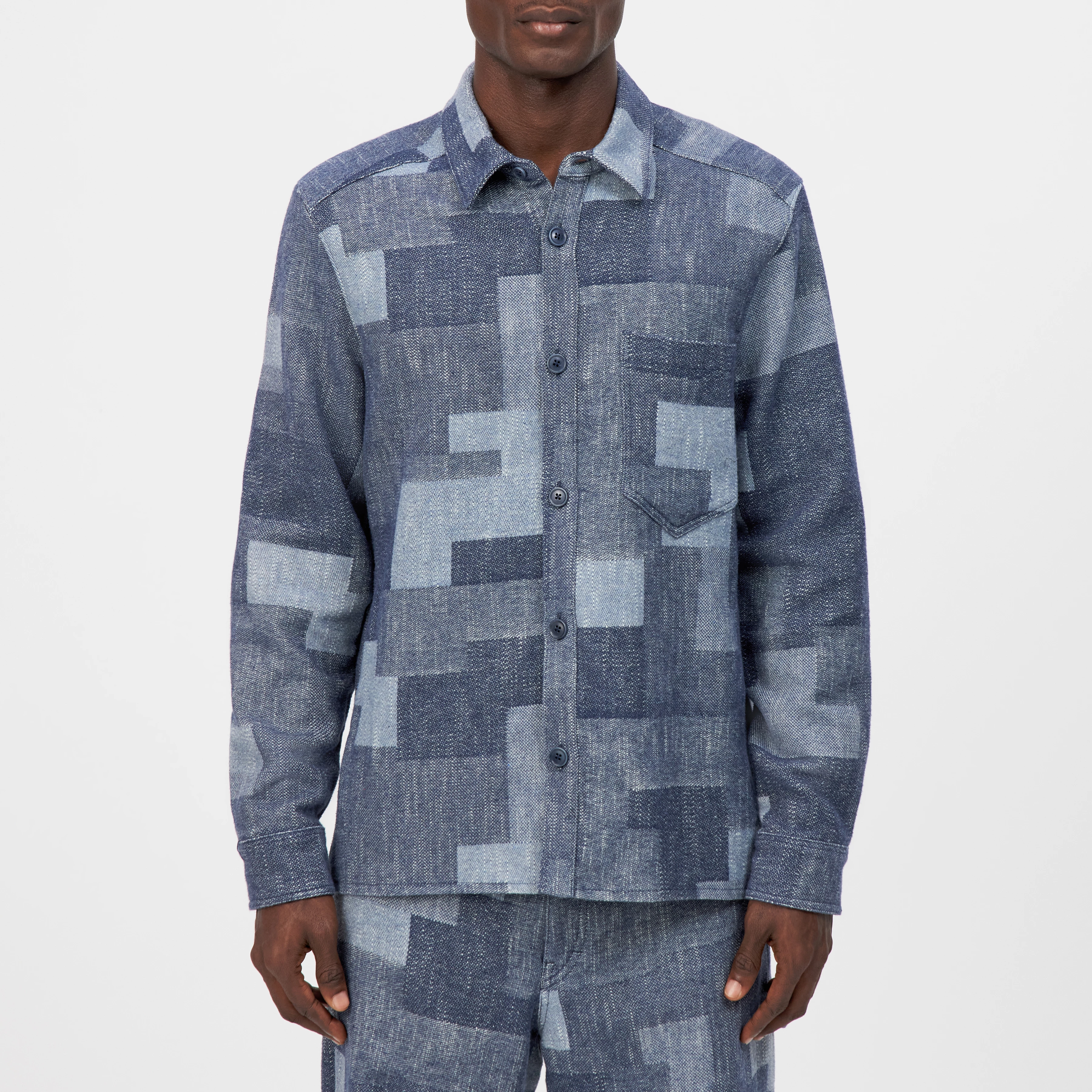 DIEGGO - Overshirt mit Brusttasche in Baumwoll-Mix - Herren - blau - Frontansicht