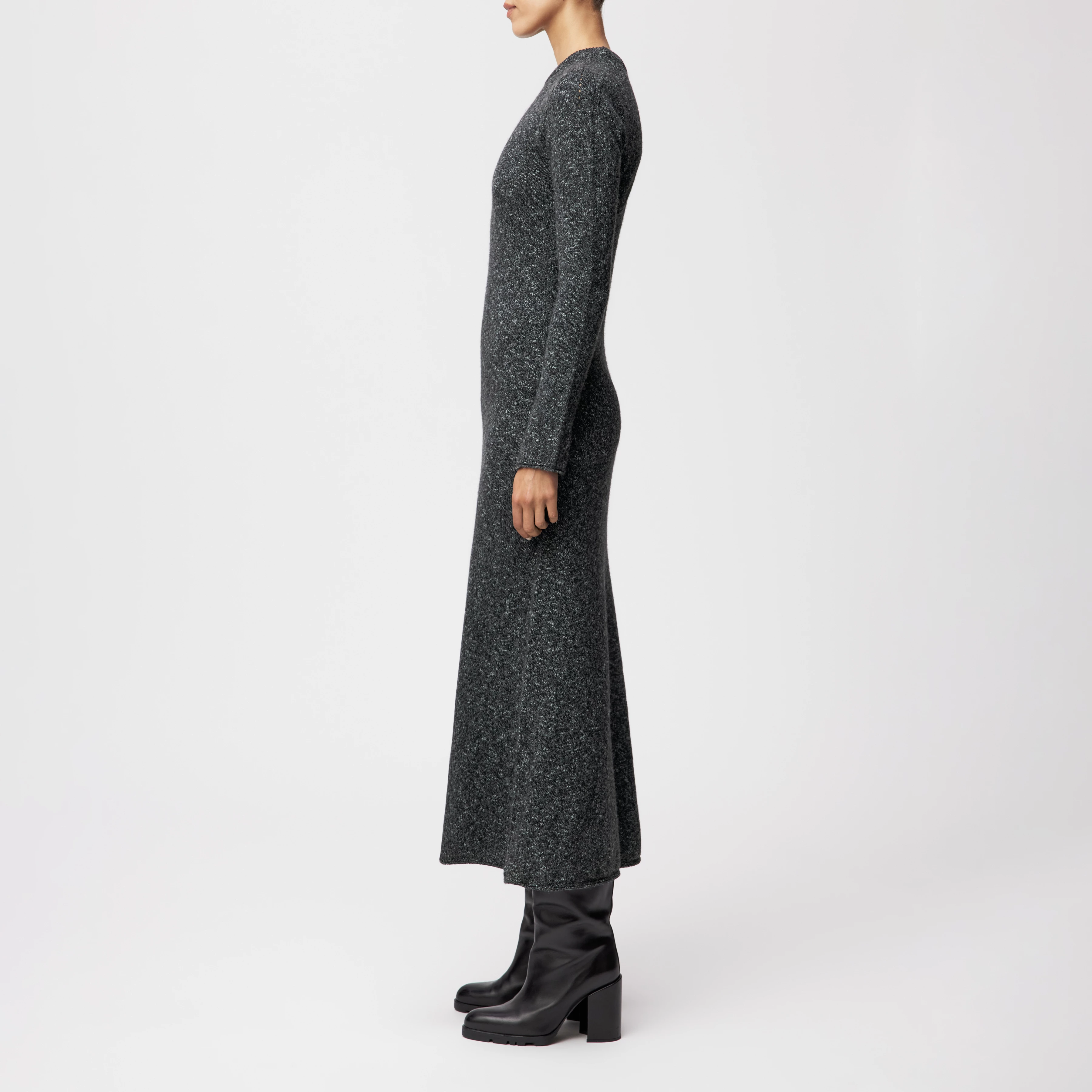 BRIANNA - Knitted dress in wool-cotton blend - women - grey - Seitenansicht