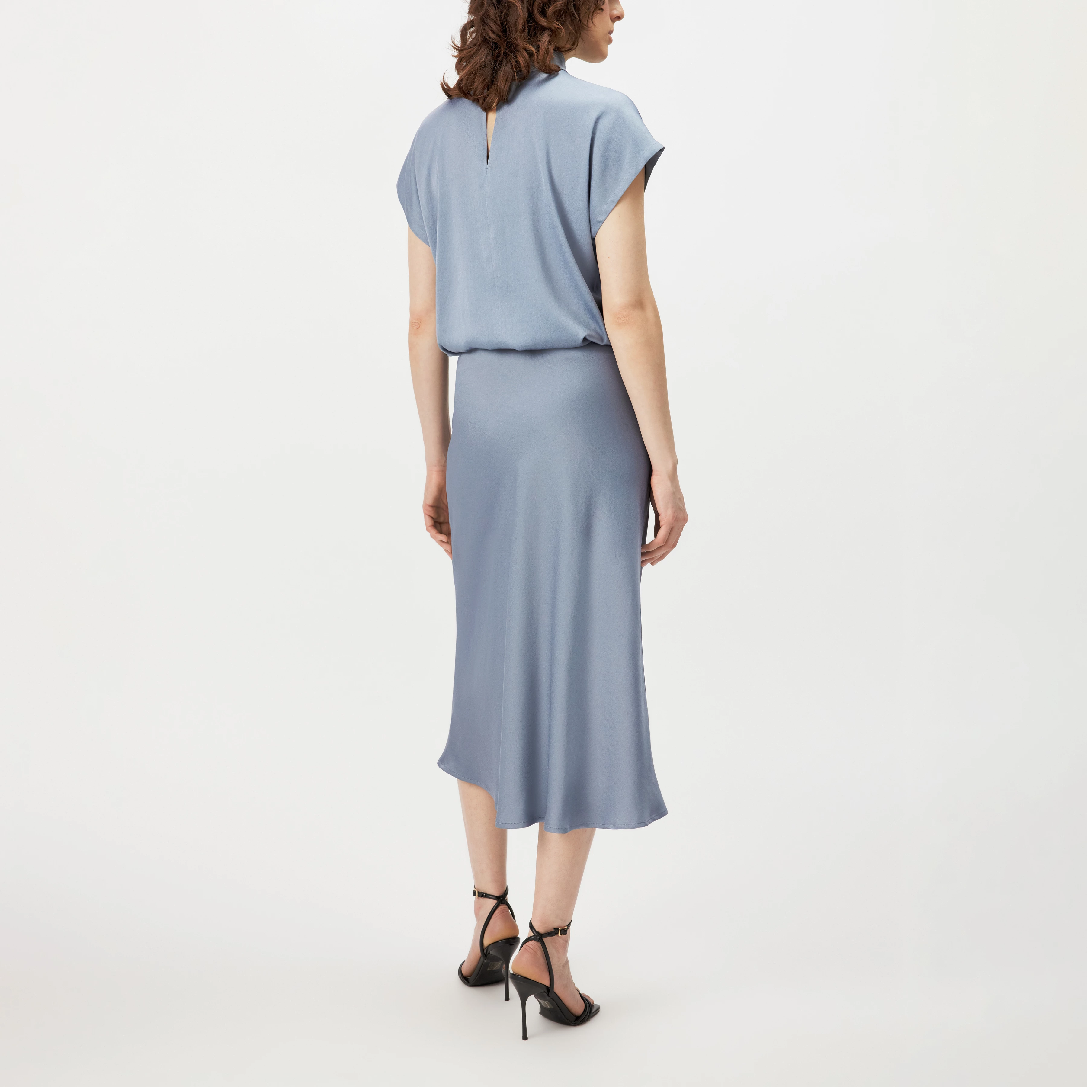 URA - Mid-length slip skirt in satin - women - blue - Rückansicht