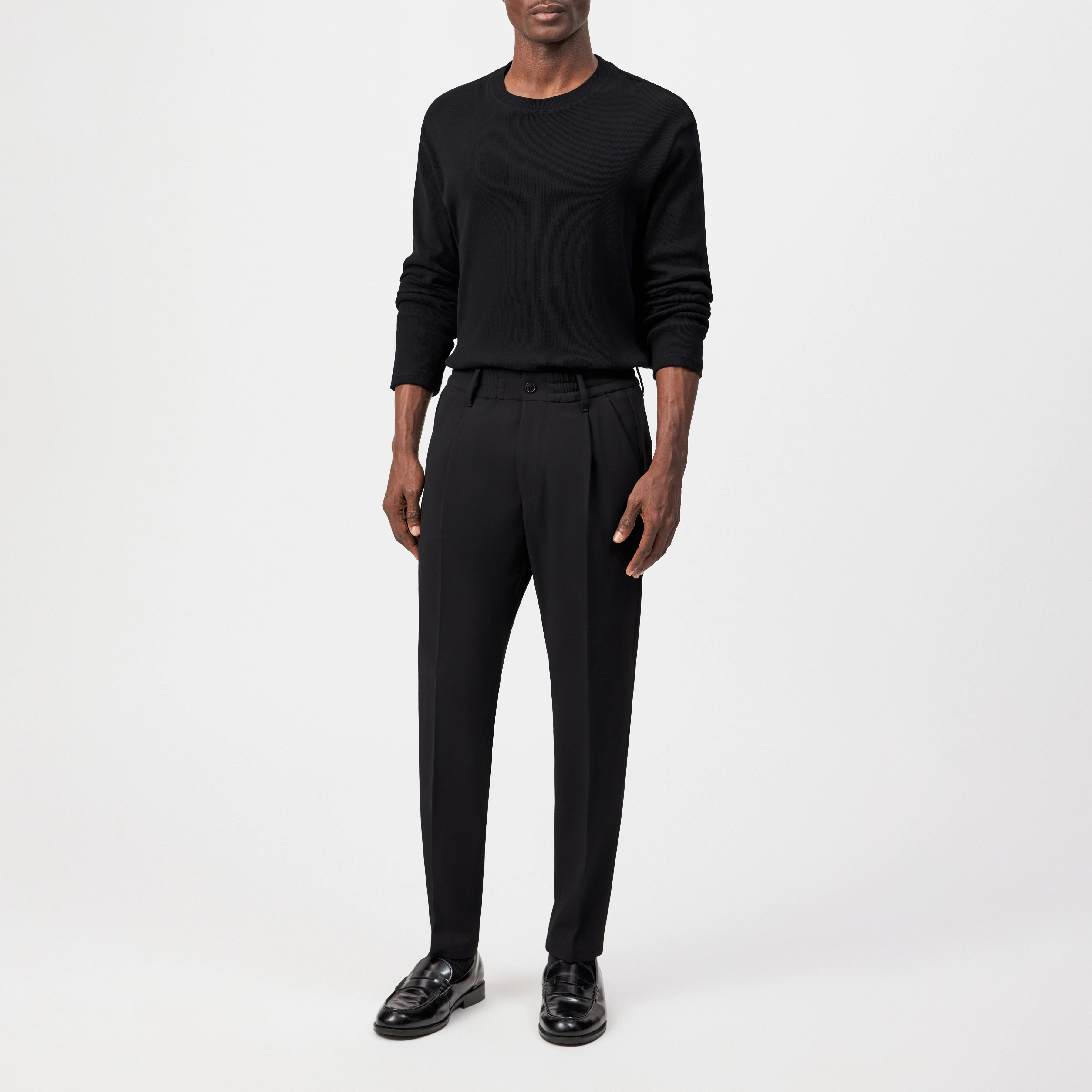 CHASY - Casual trousers with pleats in gabardine - men - Natural Aluminium - Ganzkörper-Frontansicht