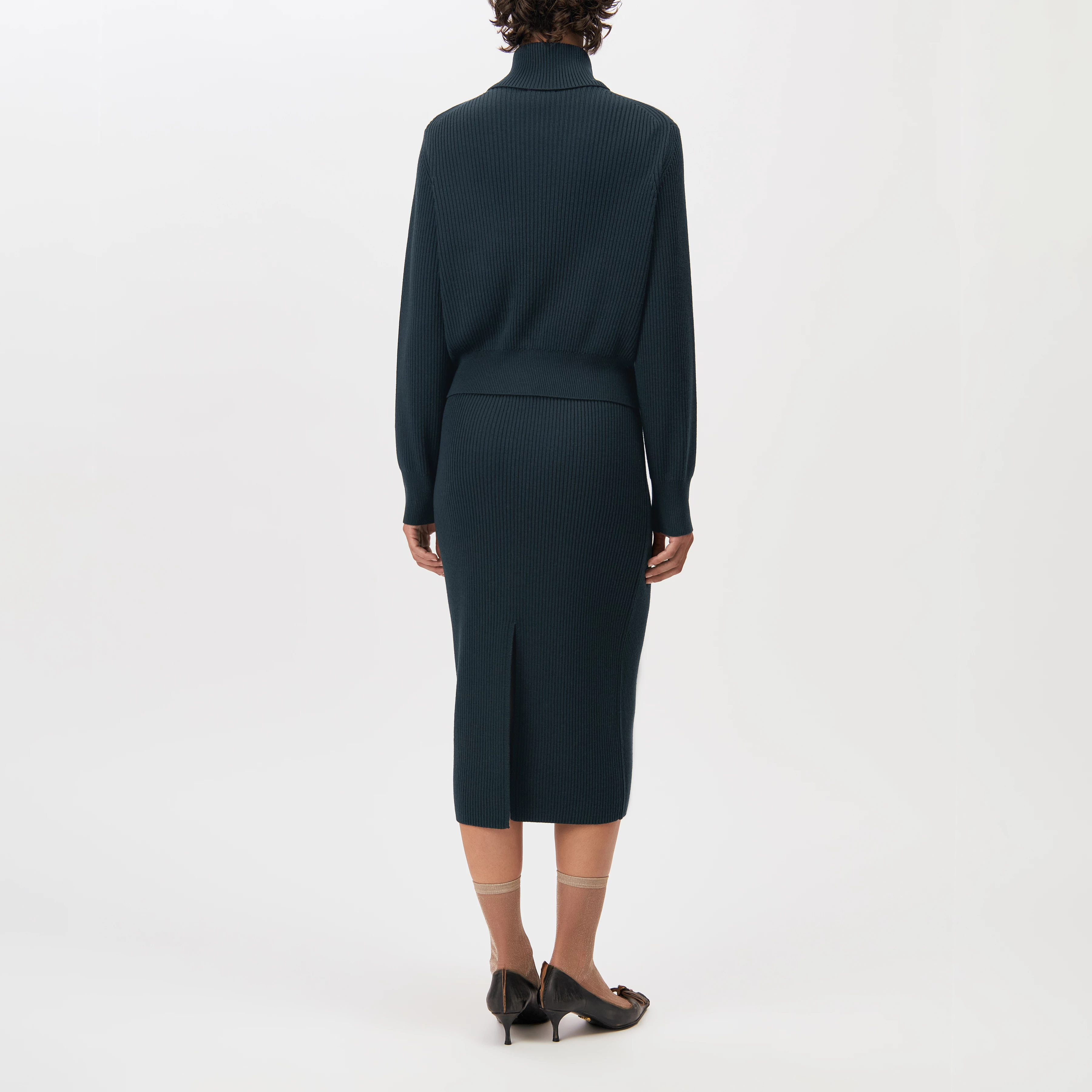 FIBIONE - Cropped ribbed cardigan - women - green - Rückansicht