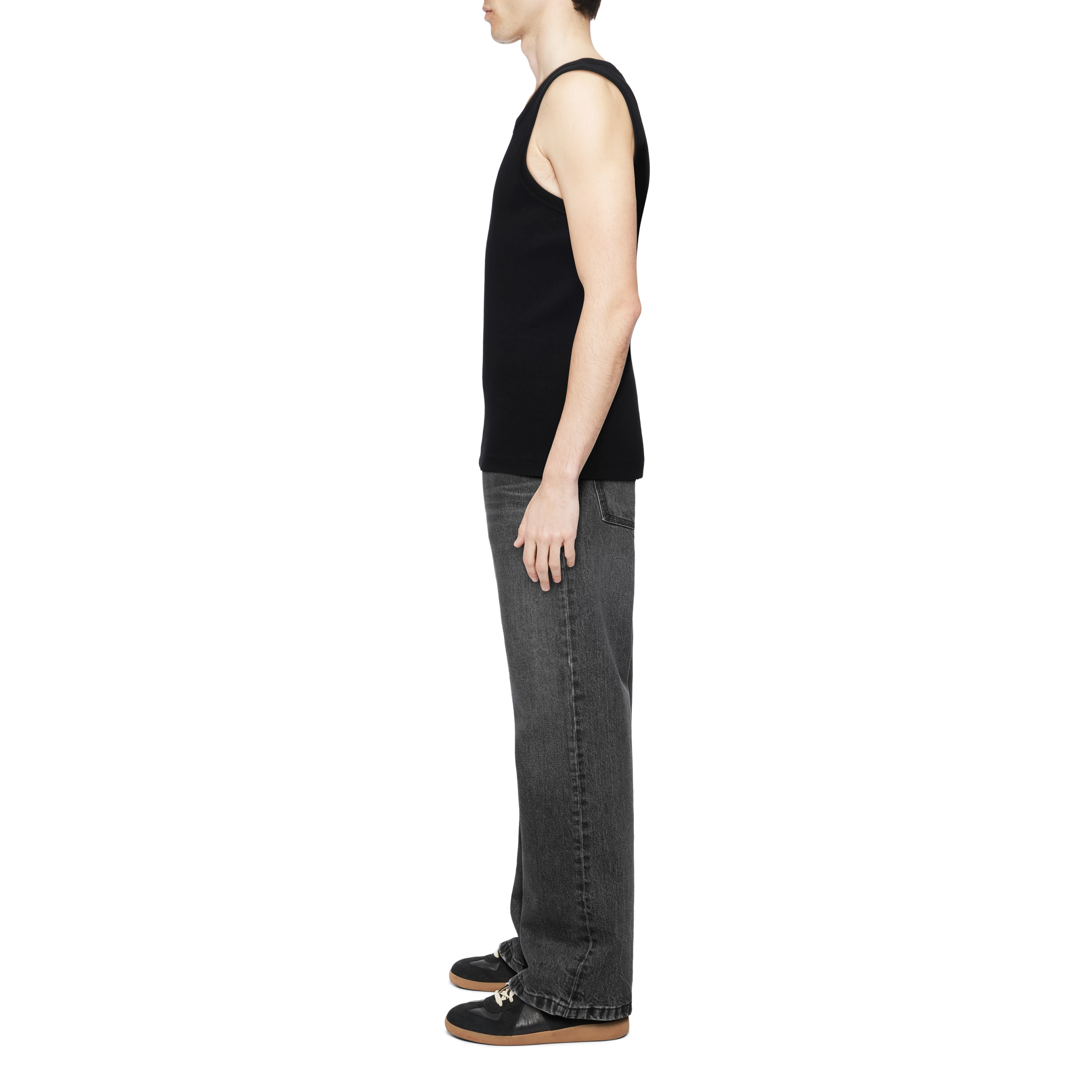 NATHAN - Body-fitted ribbed tank top in cotton - men - Natural Aluminium - Seitenansicht
