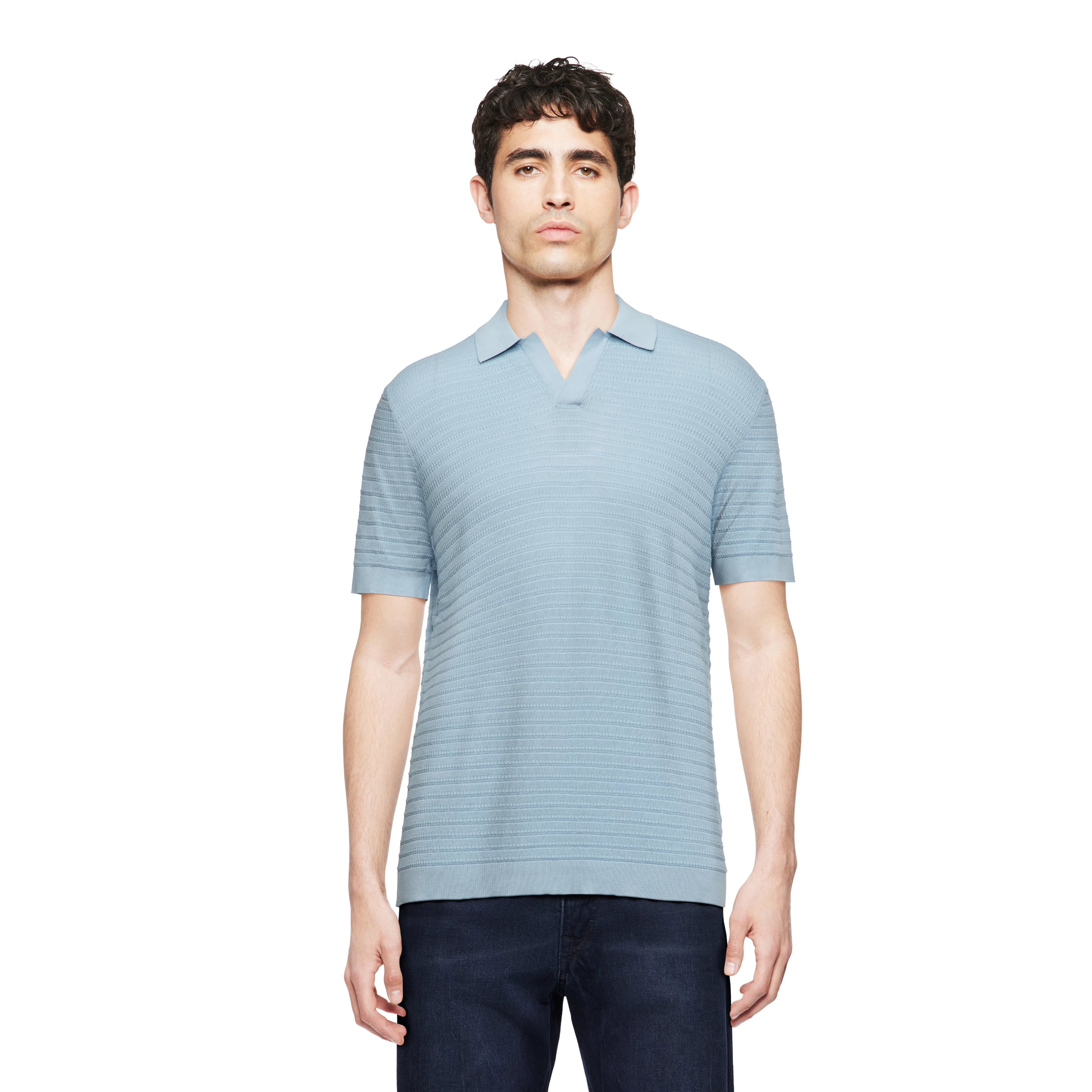 BRAIAN - Gebreide polo in gemerceriseerd katoen - heren - blauw - Frontansicht