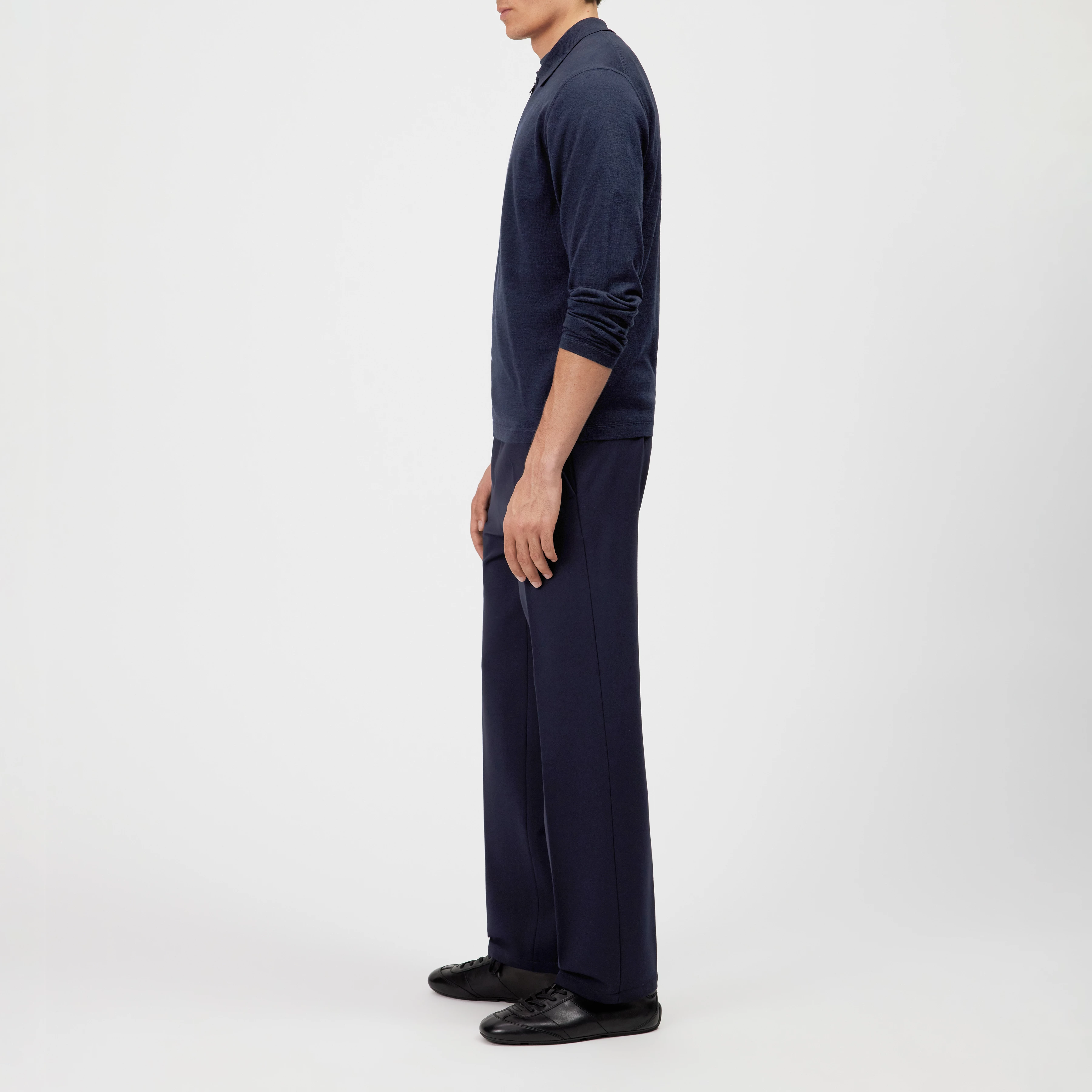 HALVVA - Langarm Poloshirt in reiner Schurwolle - Herren - blau - Seitenansicht