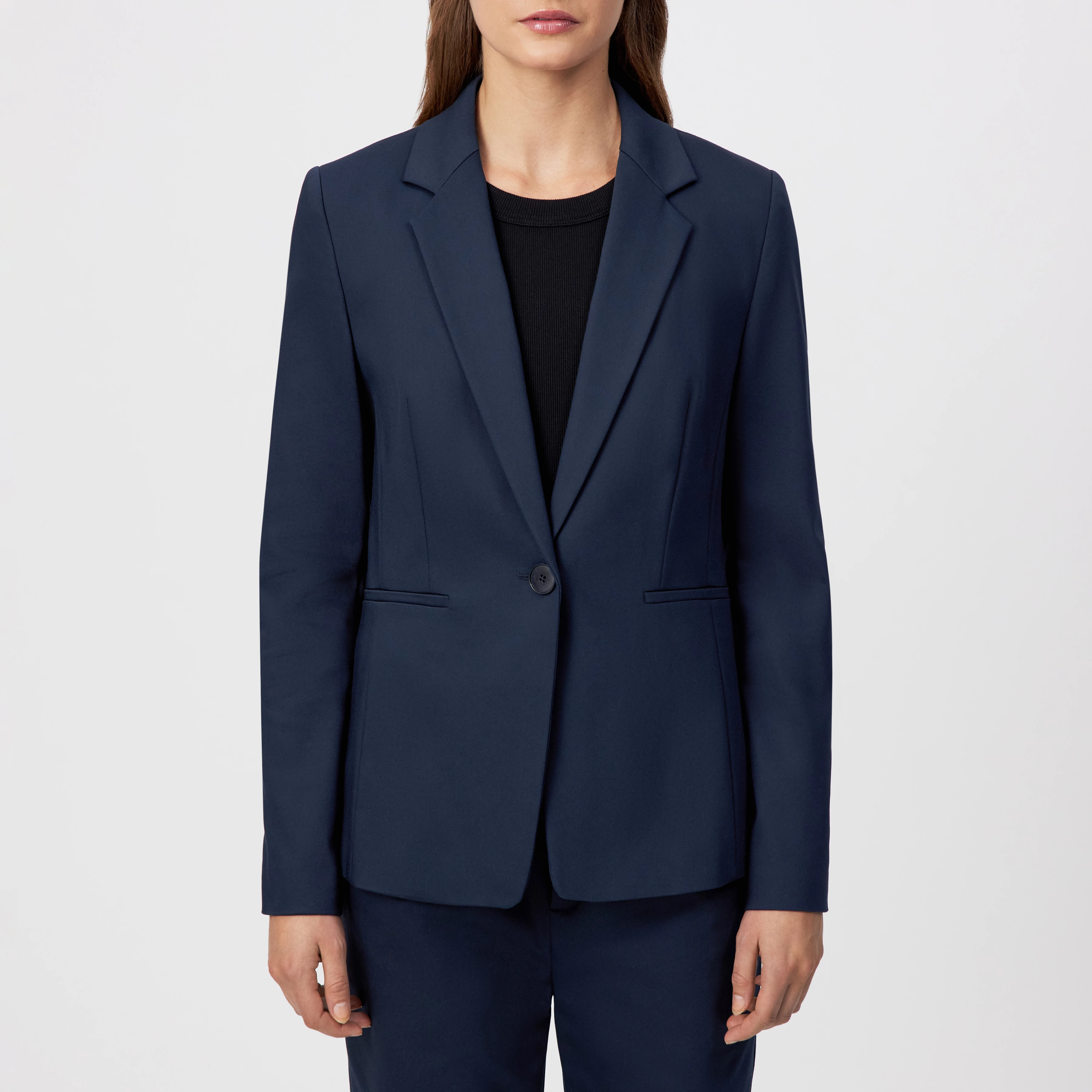 GOLDERS - Klassischer Einknopf Blazer in Technostretch-Satin - Damen - blau - Frontansicht
