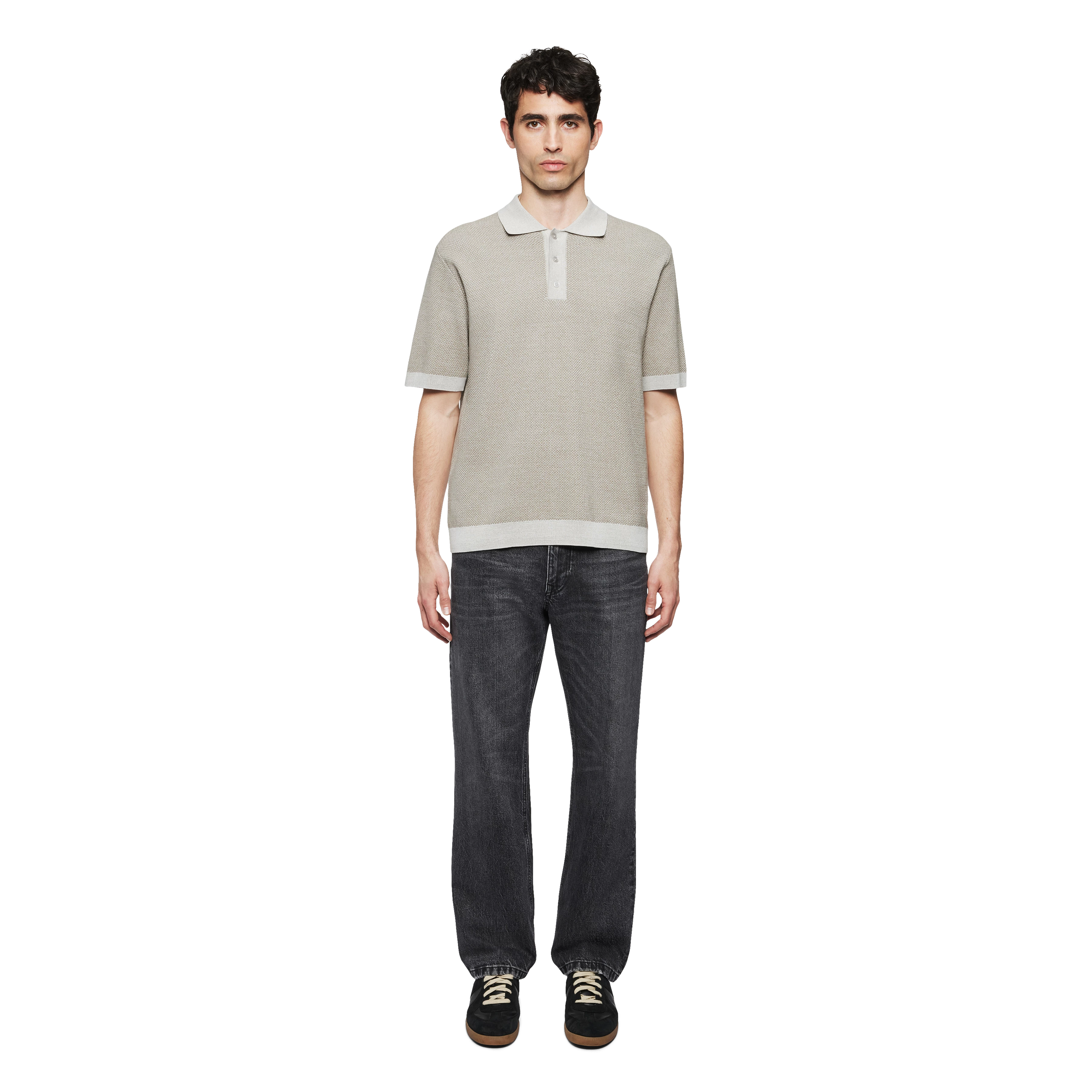 TAMIAN - Strick Polo in merzerisierter Baumwolle - Herren - beige - Ganzkörper-Frontansicht