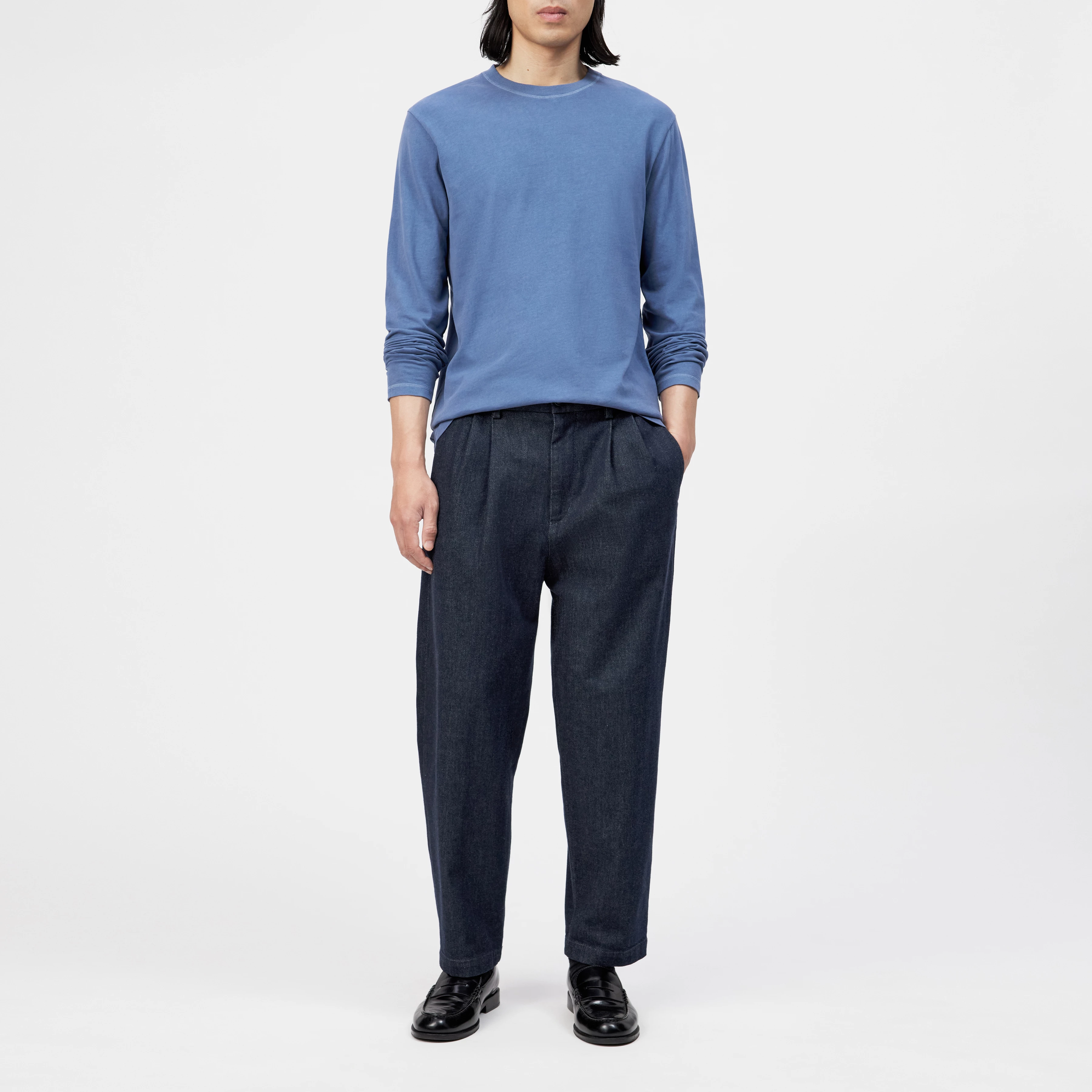 TALDOR - Longsleeve in gewaschener Optik - Herren - blau - Ganzkörper-Frontansicht