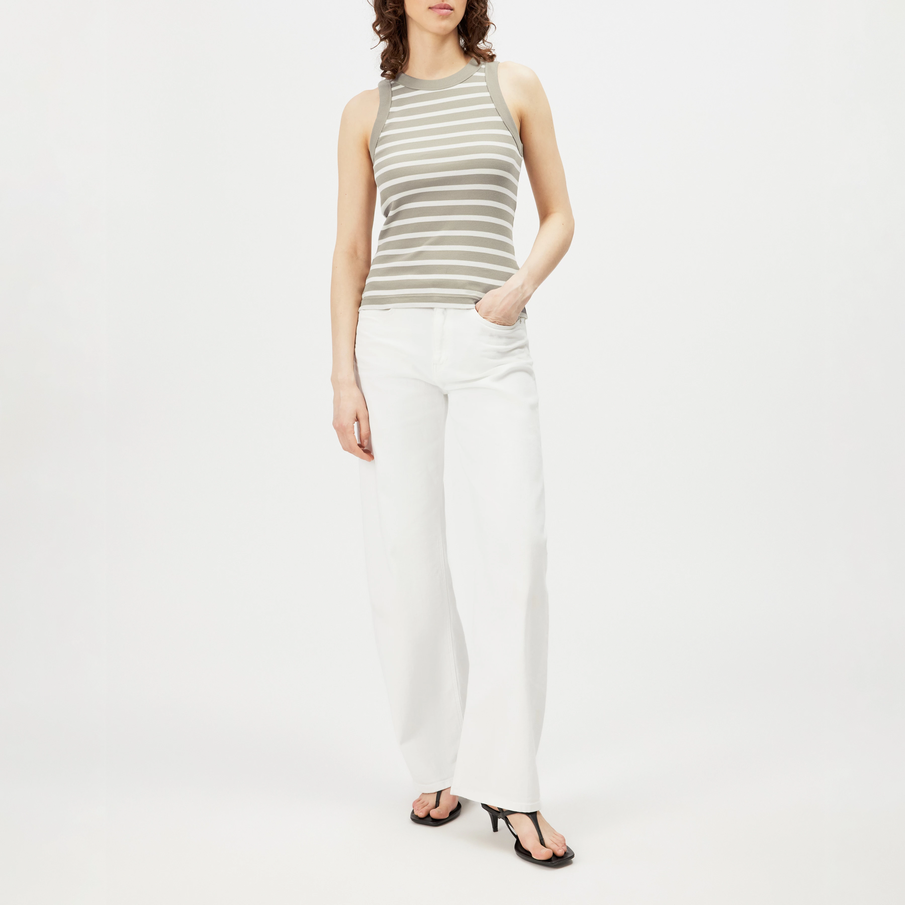 OLINA - Cotton ribbed round-neck tank top - women - beige - Ganzkörper-Frontansicht