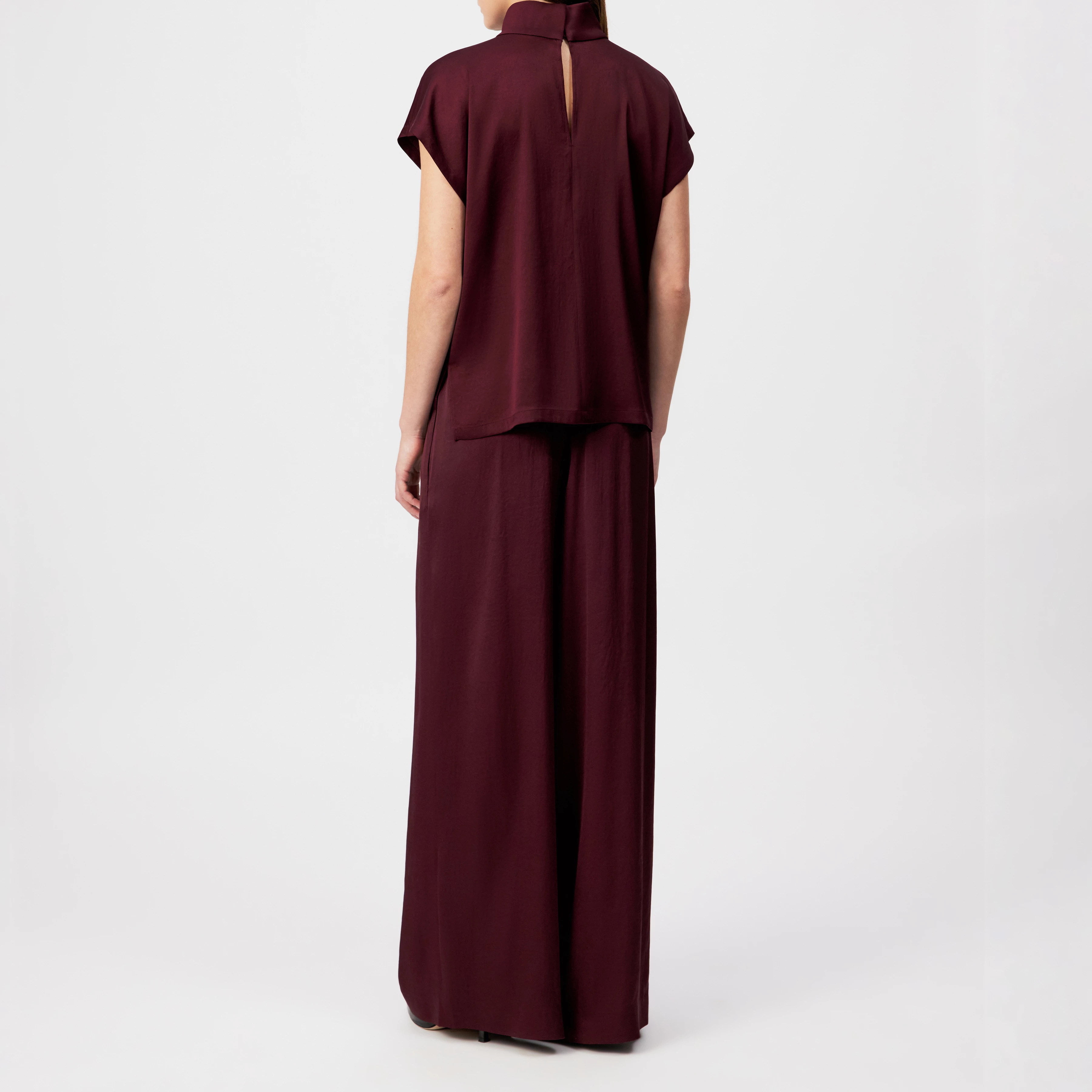 ALARIA_1 - Shirt blouse with stand-up collar in satin - women - red - Rückansicht