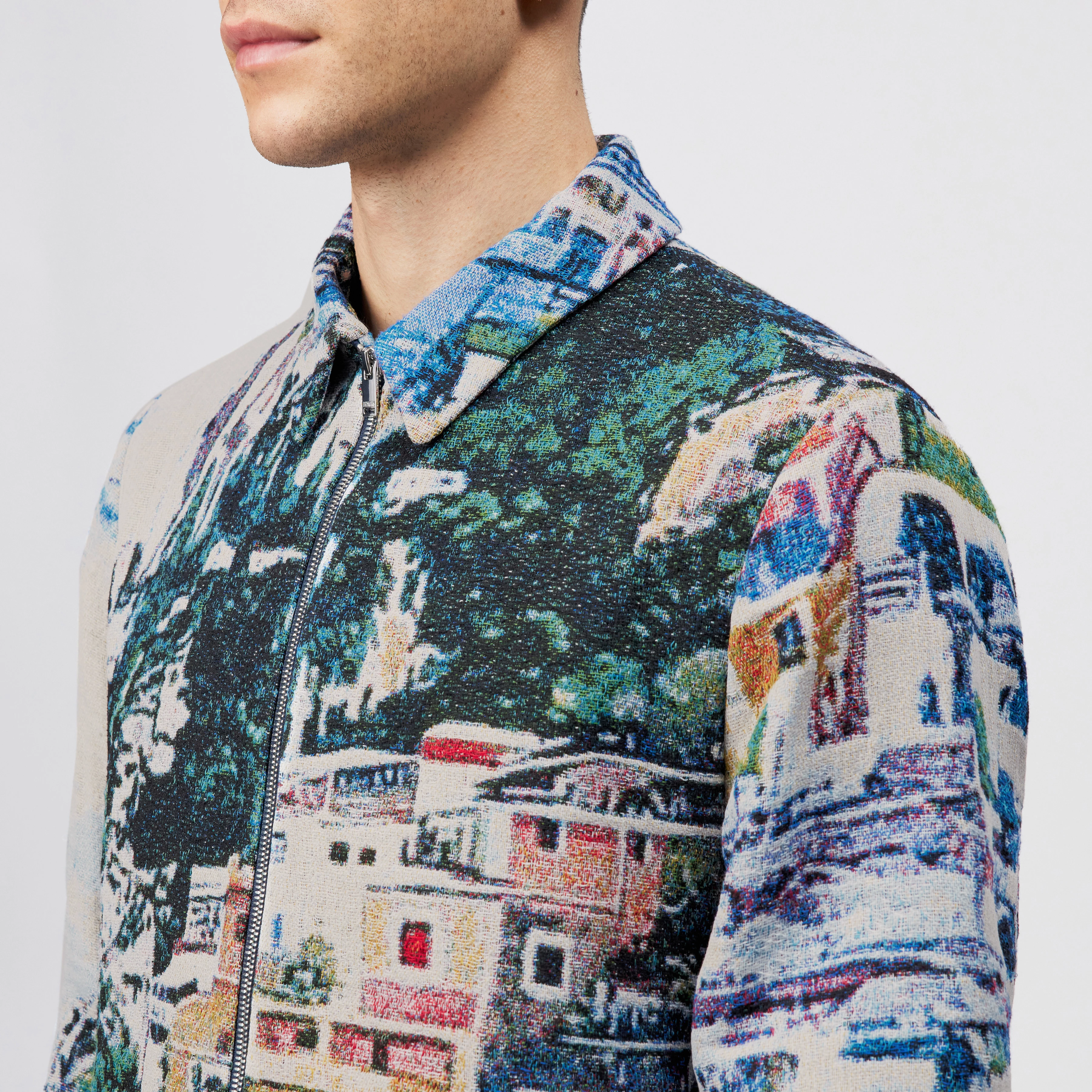 JOTTAR - Jacke mit Umlegekragen in Jacquard - Herren - blau - Detailansicht am Model