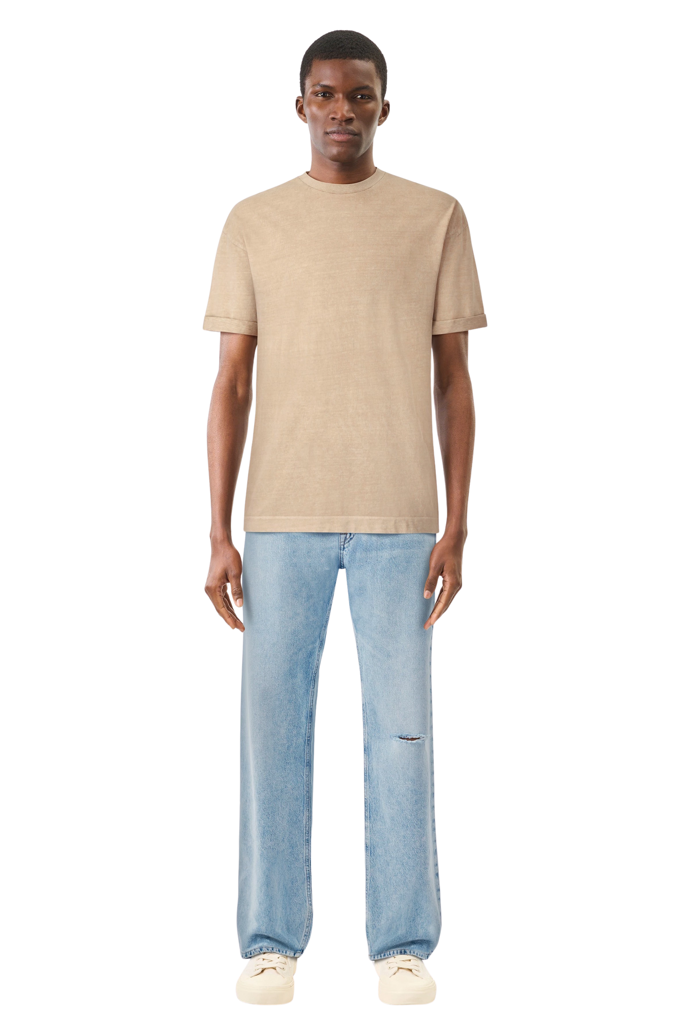 THILO - Relaxed fit T-Shirt in reiner Baumwolle - Herren - beige - Ganzkörper-Frontansicht