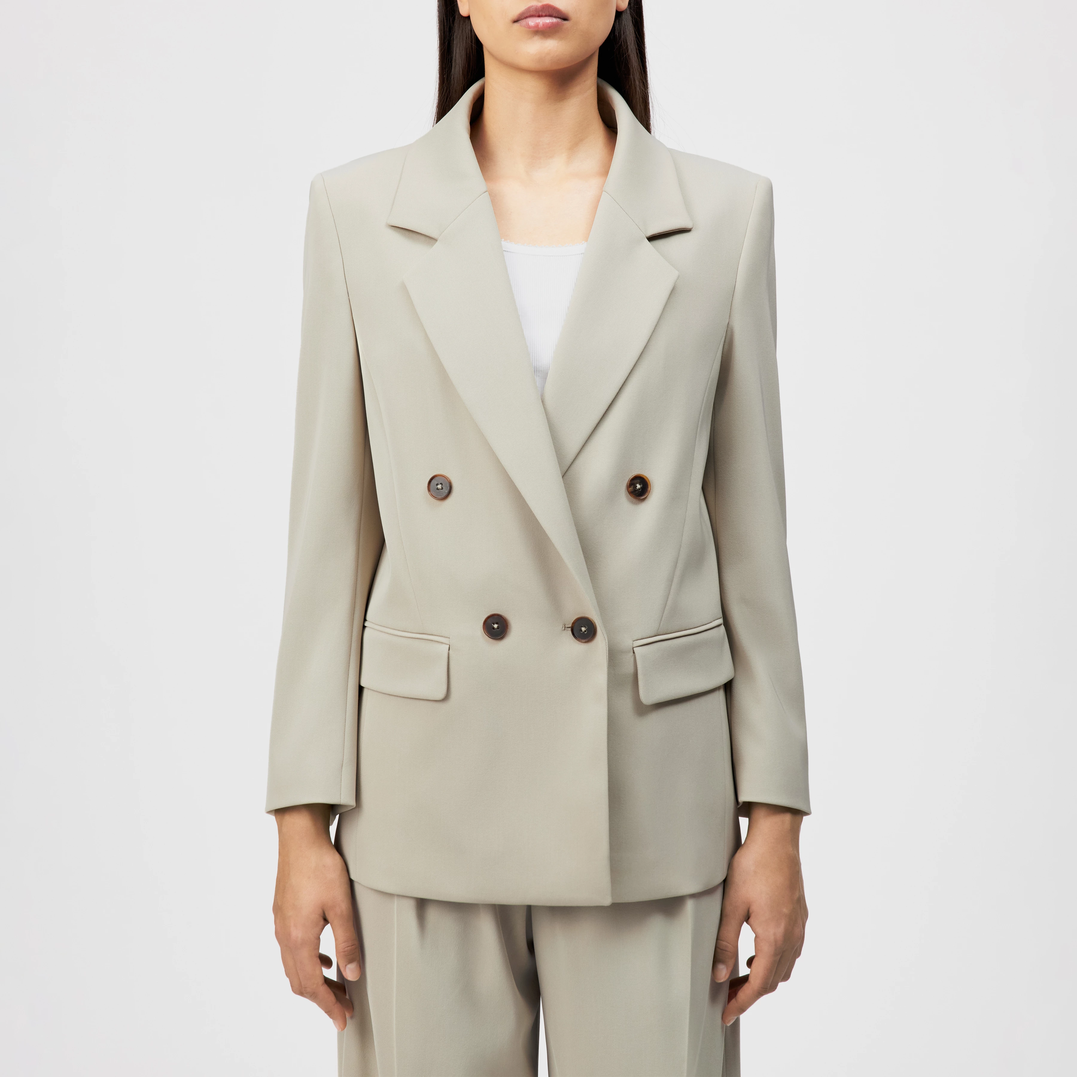 HADLOW - Double-breasted twill blazer with lapels - women - beige - Frontansicht