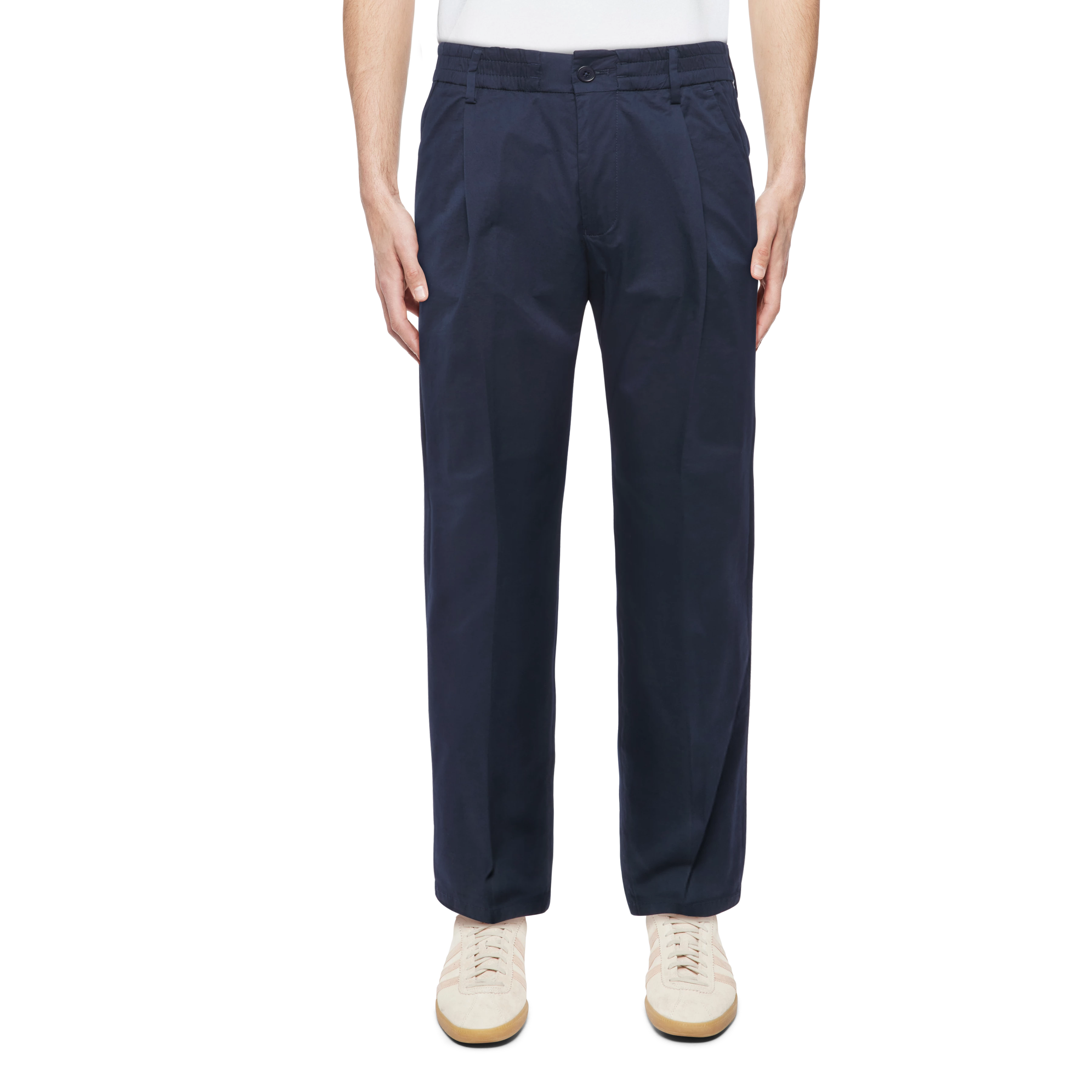 CHASY_RGLR - Casual broek met plooi in katoen gabardine - heren - blauw - Frontansicht