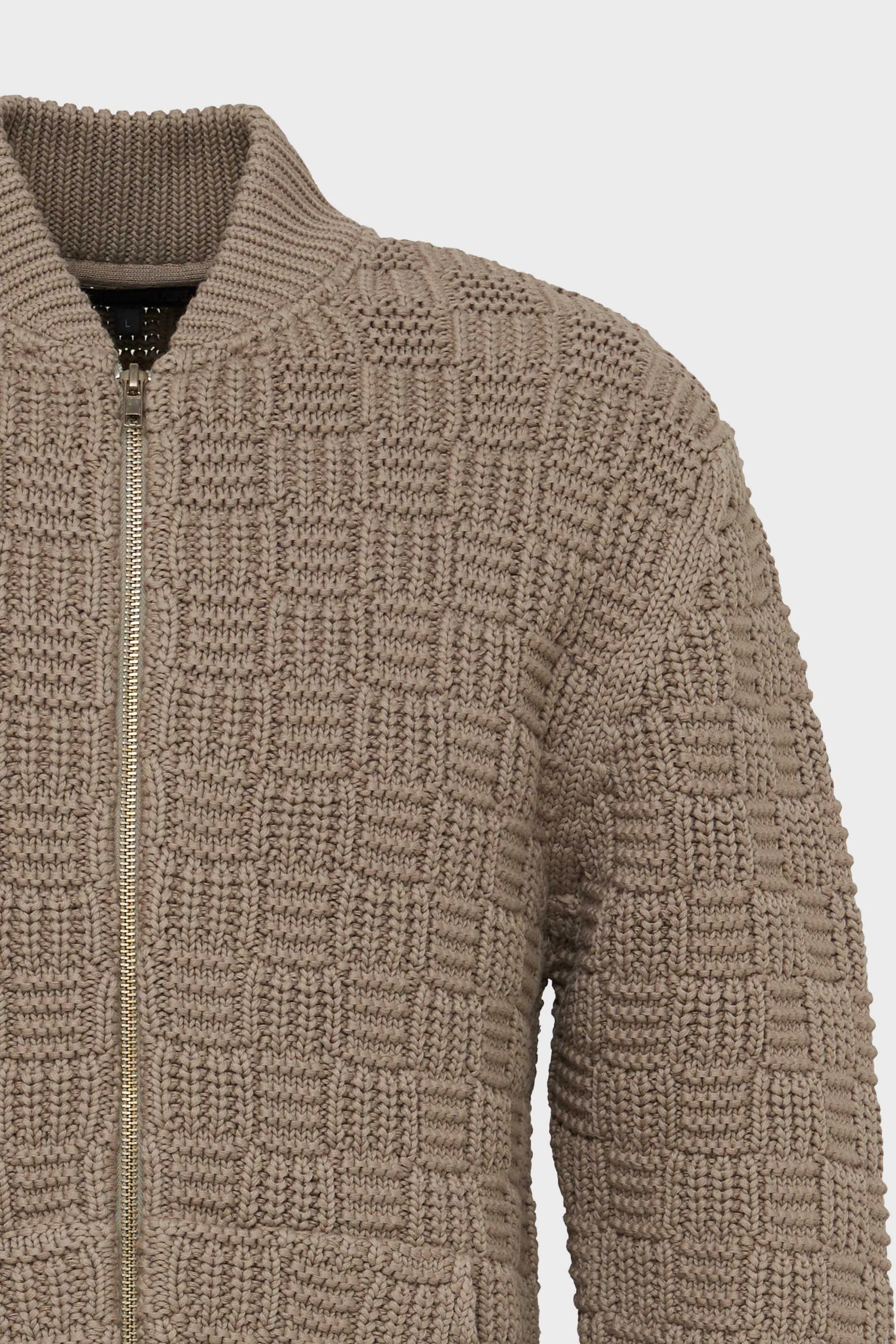 MAX - knitted bomber jacket with structure - men - brown - Freisteller Detailansicht
