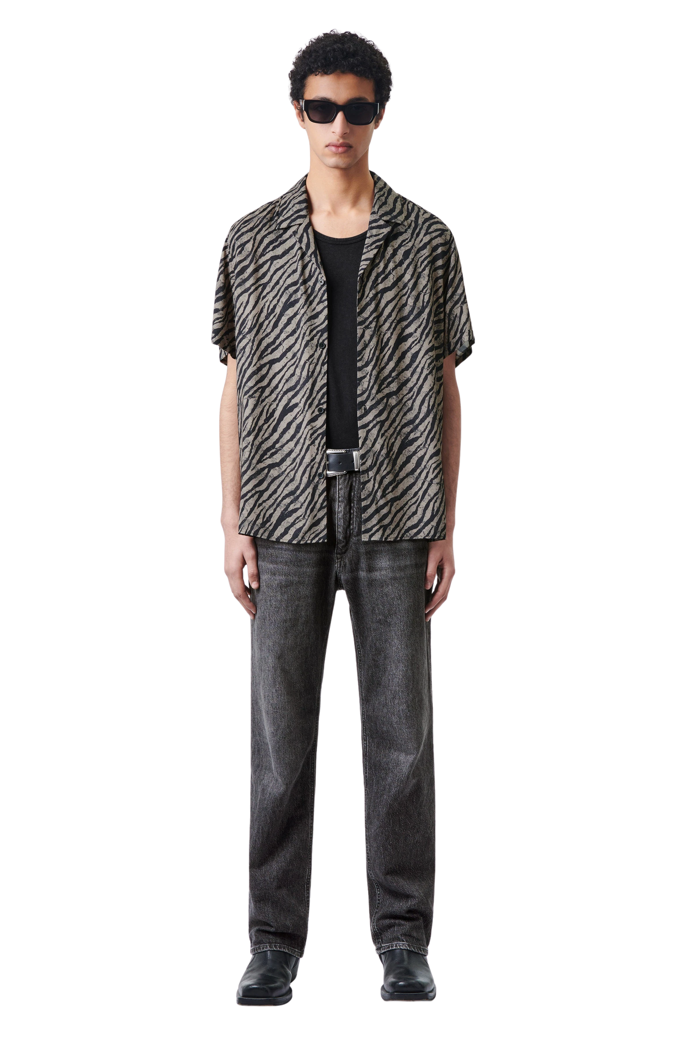 BIJAN_2 - Casual Kurzarm Hemd in Viskose - Herren - schwarz - Ganzkörper-Frontansicht