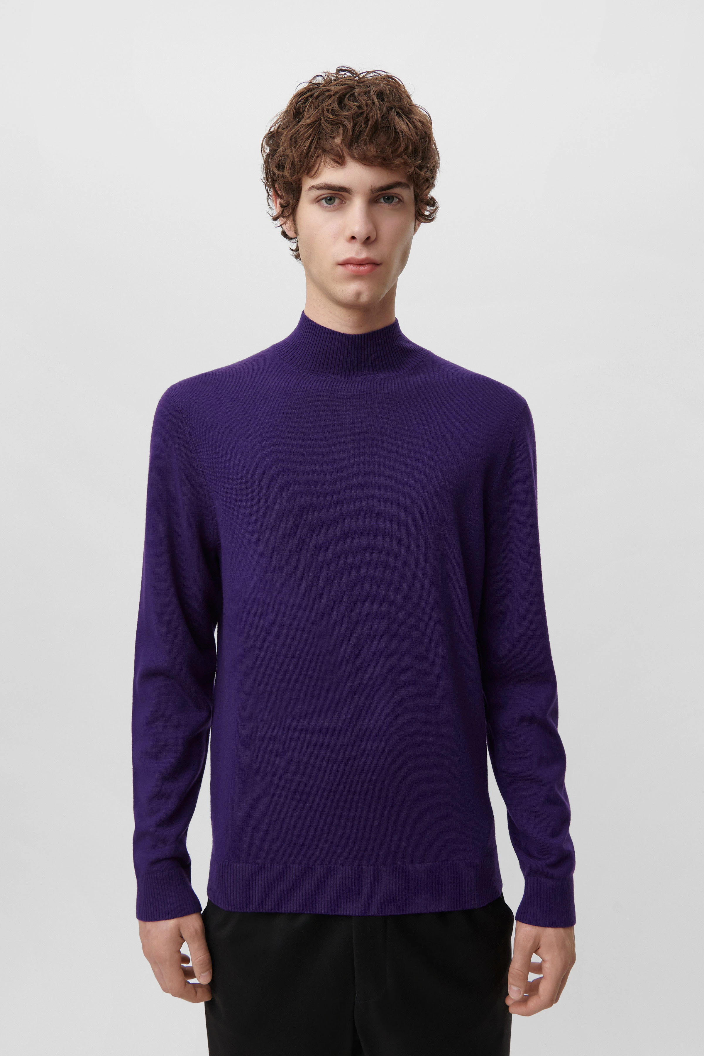 WATSON - Knitted jumper with turtle neck in merino wool - men - purple - Frontansicht