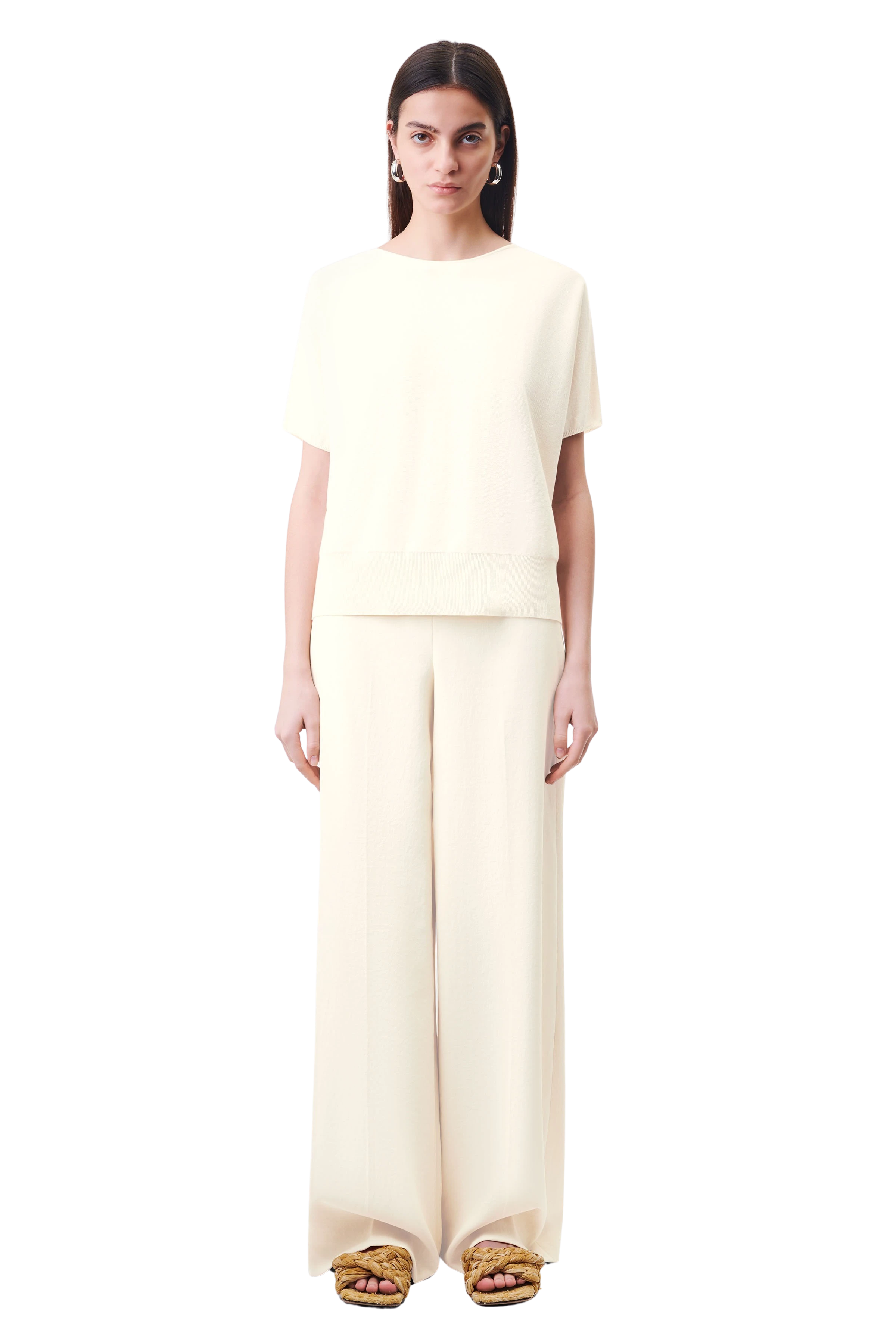 SOMELI - knitted t-shirt in cotton crepe - women - beige - Ganzkörper-Frontansicht