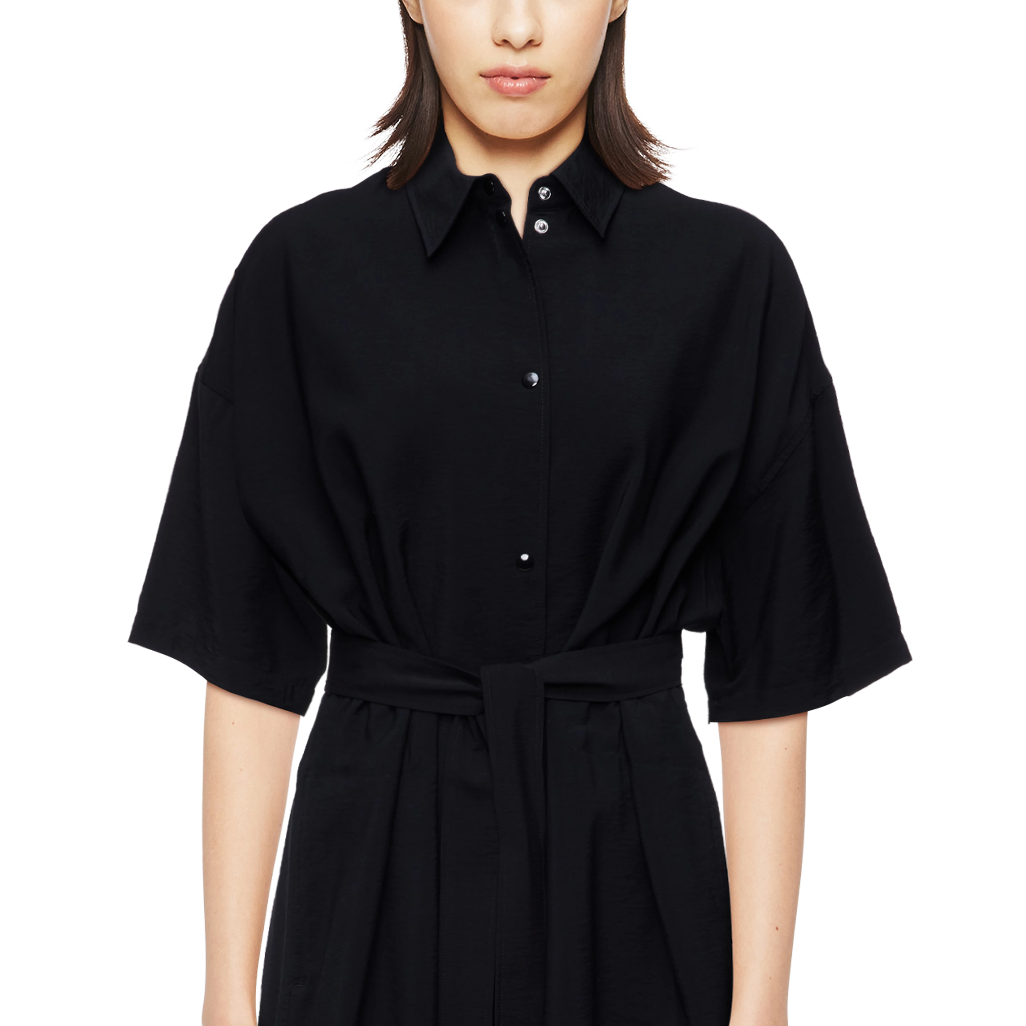 RINI_2 - Shirt dress in blended viscose - women - Natural Aluminium - Detailansicht am Model