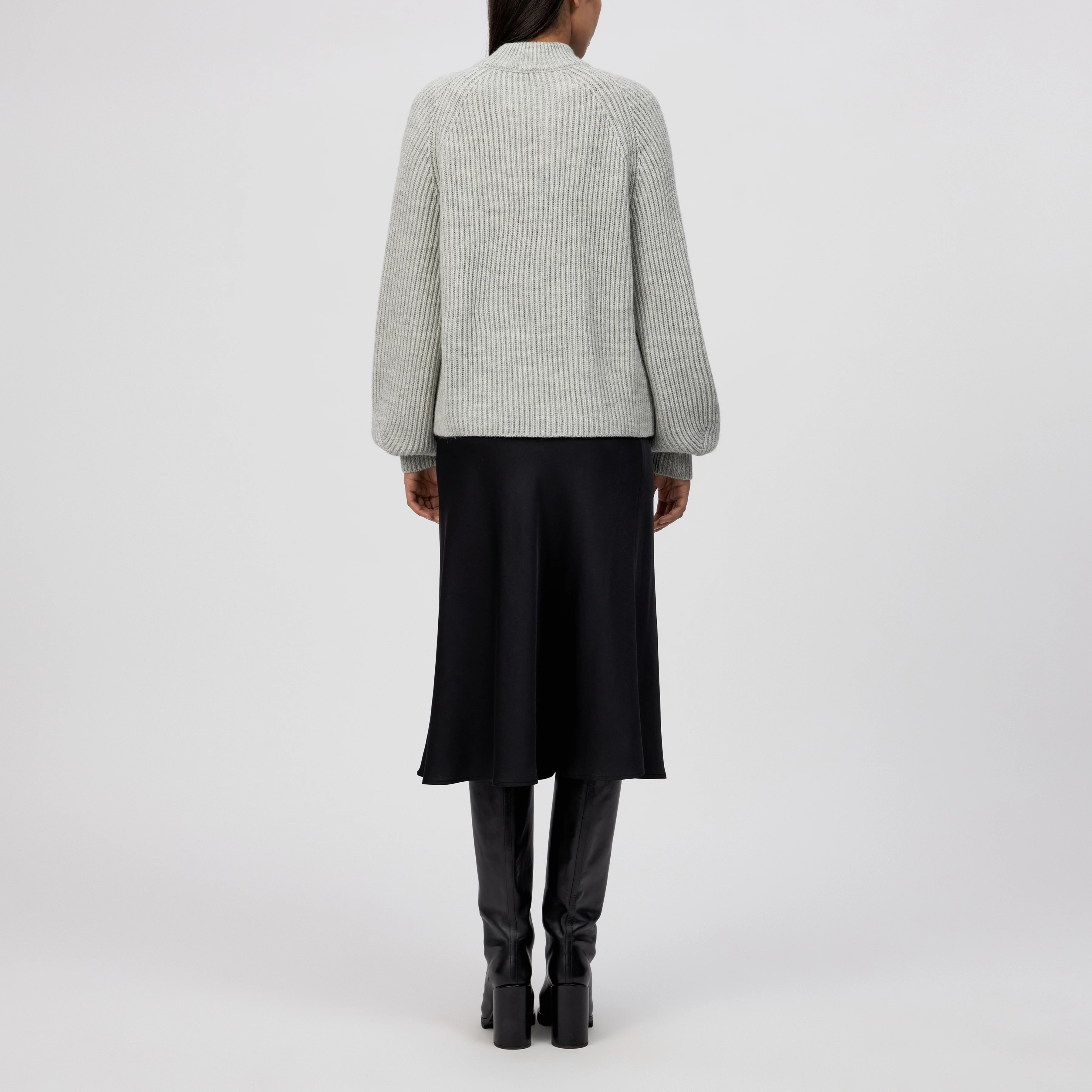 KIMONI - Sweater with balloon sleeves in wool and alpaca blend - women - grey - Rückansicht