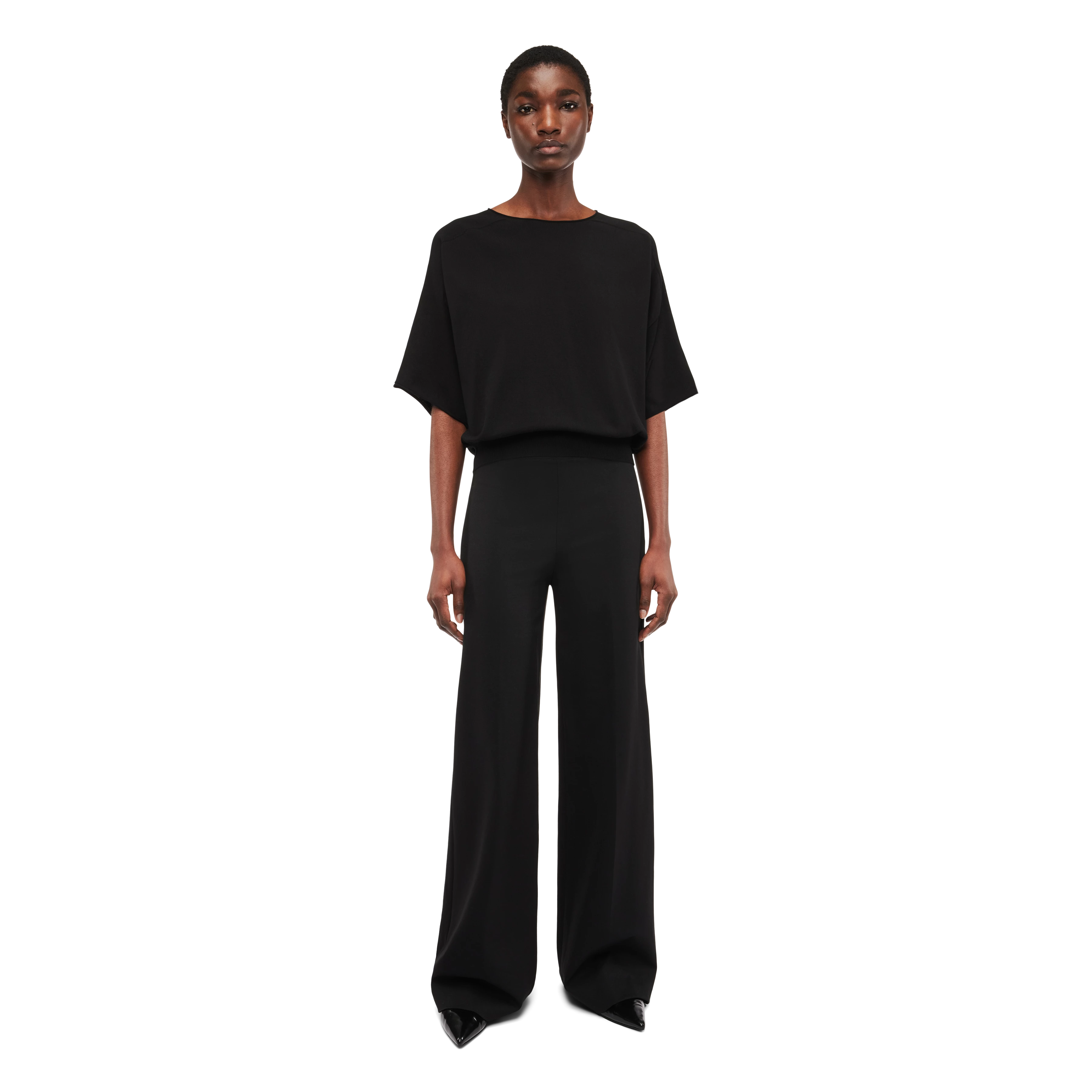 DILARY - Casual knitted T-shirt in cotton crêpe - women - black - Ganzkörper-Frontansicht