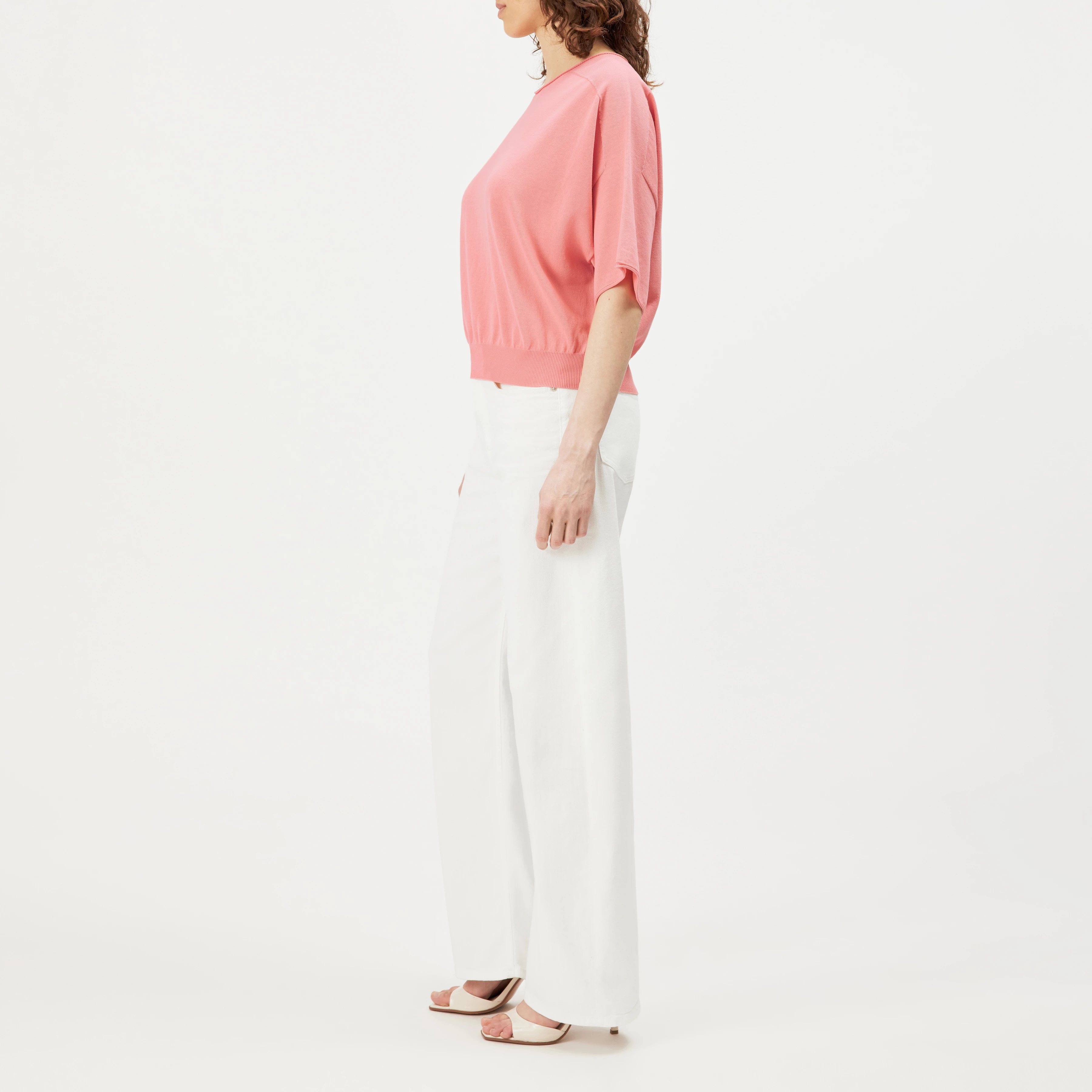 DILARY - Casual gebreid T-shirt in crêpe katoen - dames - oranje - Seitenansicht