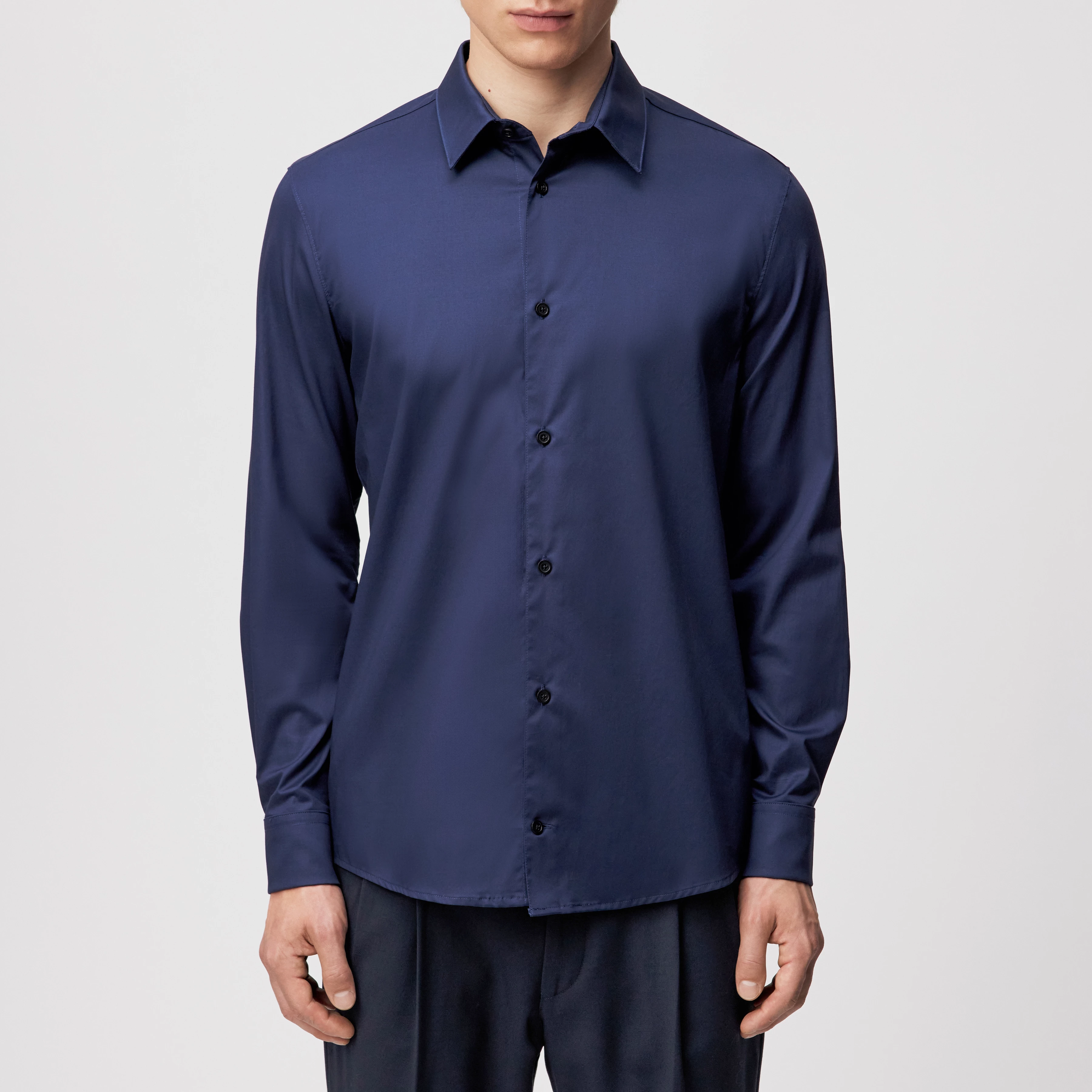 DANEEL - Classic Fit Hemd in Baumwoll-Satin - Herren - blau - Frontansicht