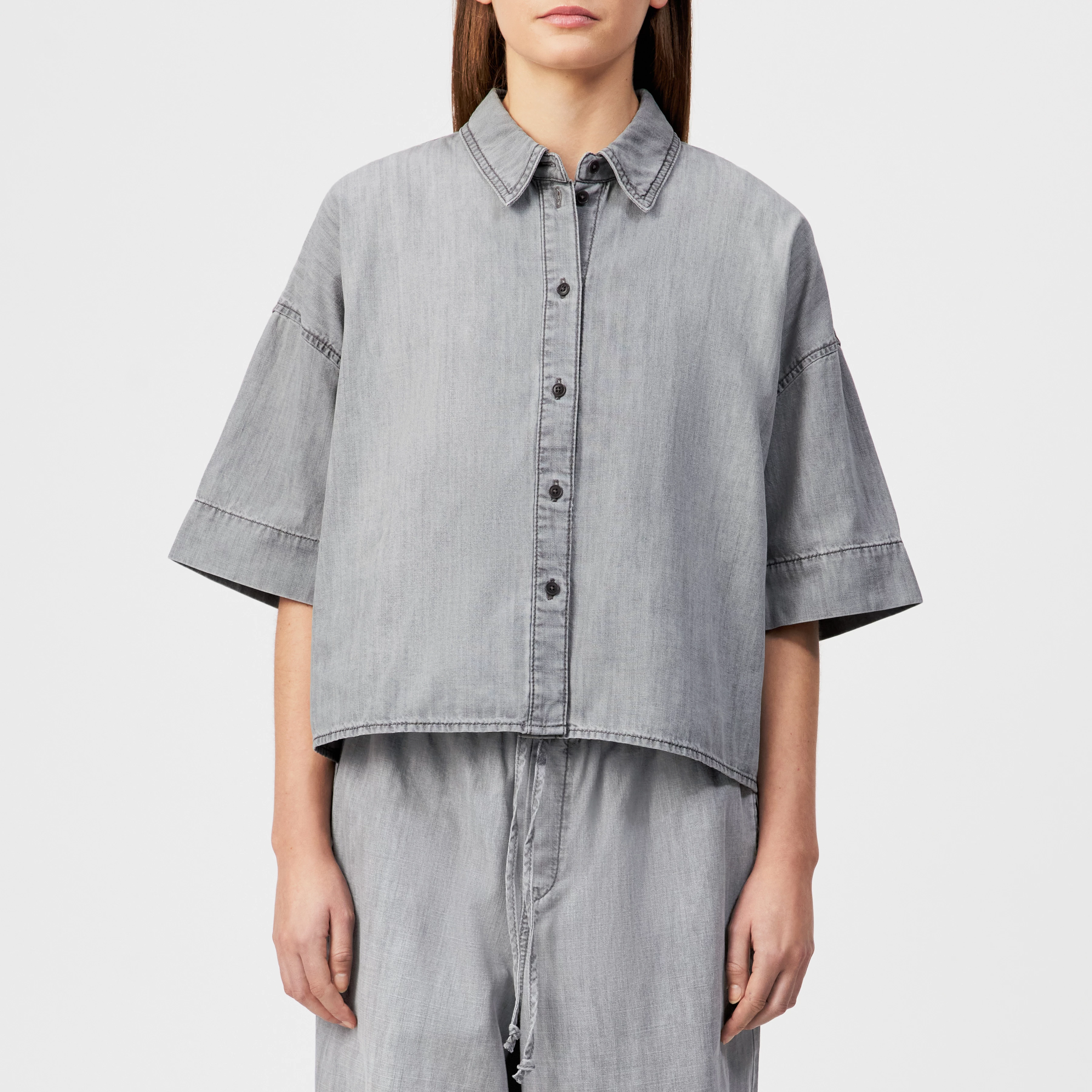 YARIKA - Oversized denim shirt blouse - women - grey - Frontansicht