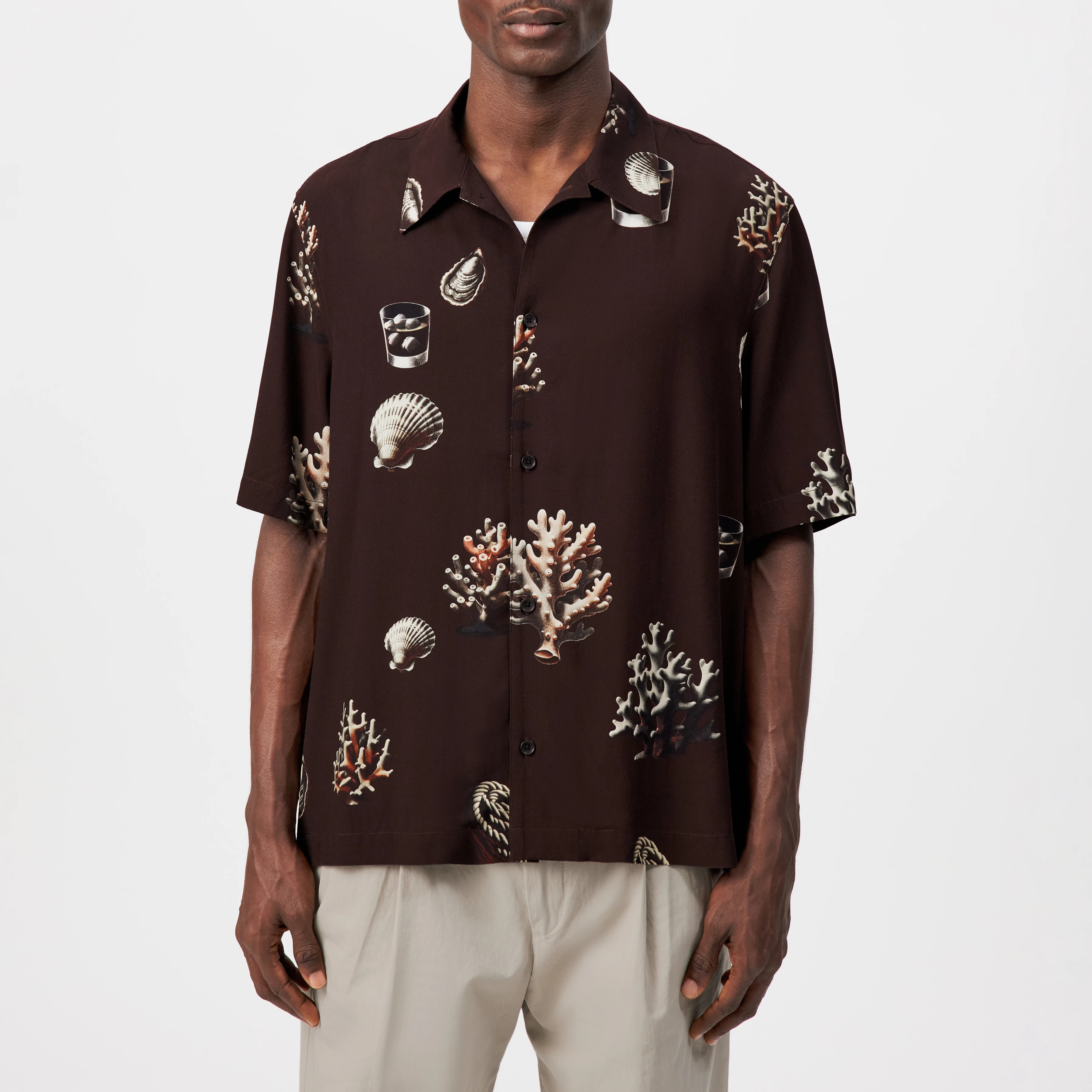 MERYN - Short-sleeve shirt with nautical print in viscose - men - brown - Frontansicht