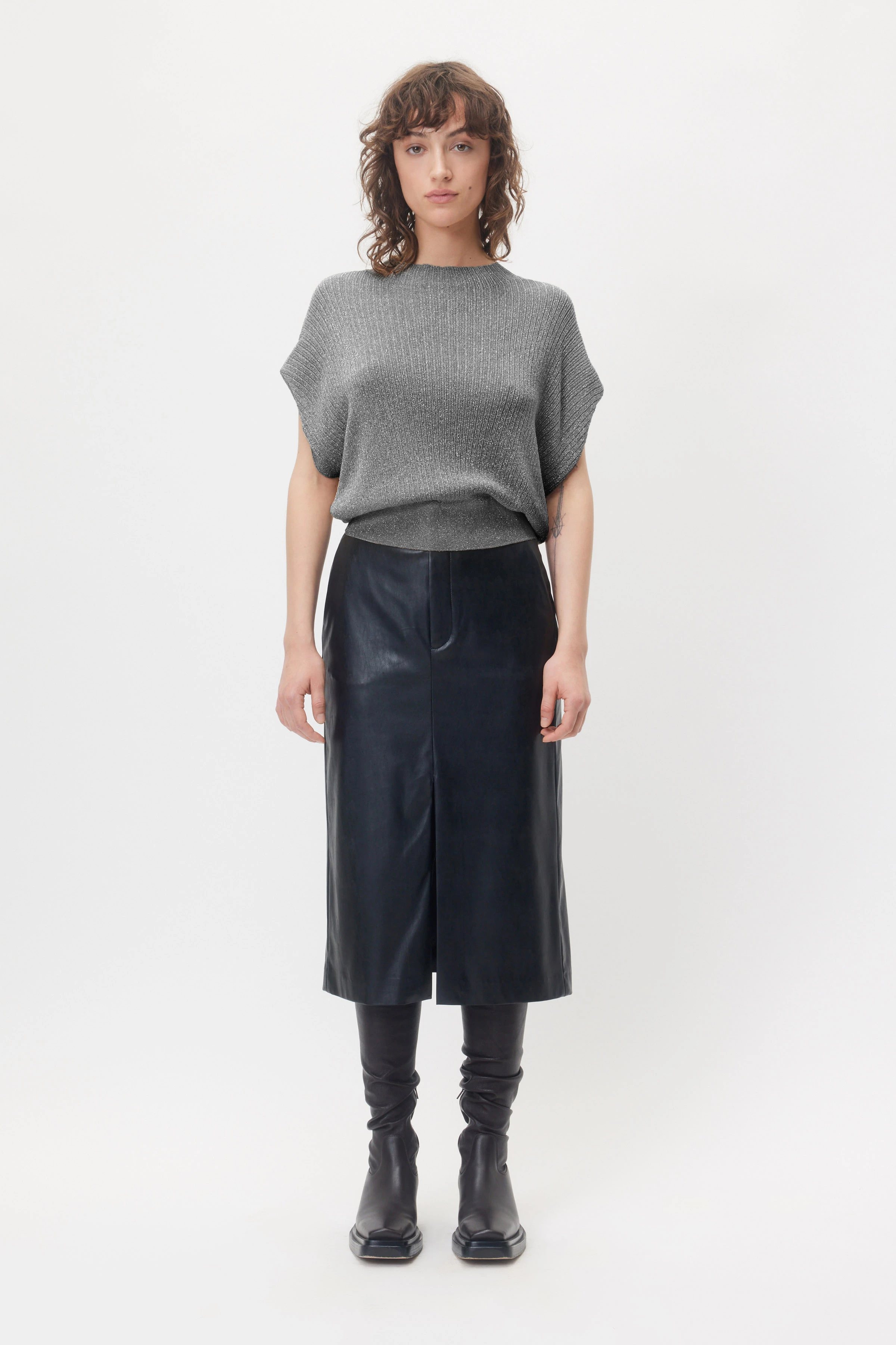 AMORY - Top in Viskose-Lurex-Garn - Damen - beige - Ganzkörper-Frontansicht