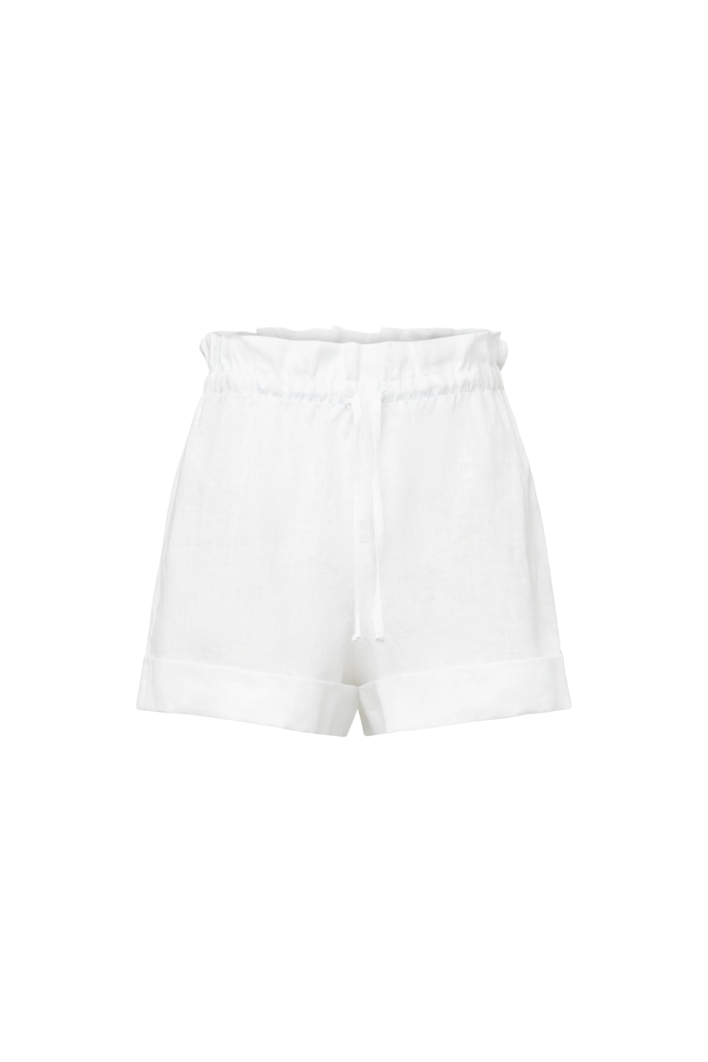 EDICT - Relaxed Fit Paperbag-Shorts in reinem Leinen - Damen - weiß - Freisteller Frontansicht