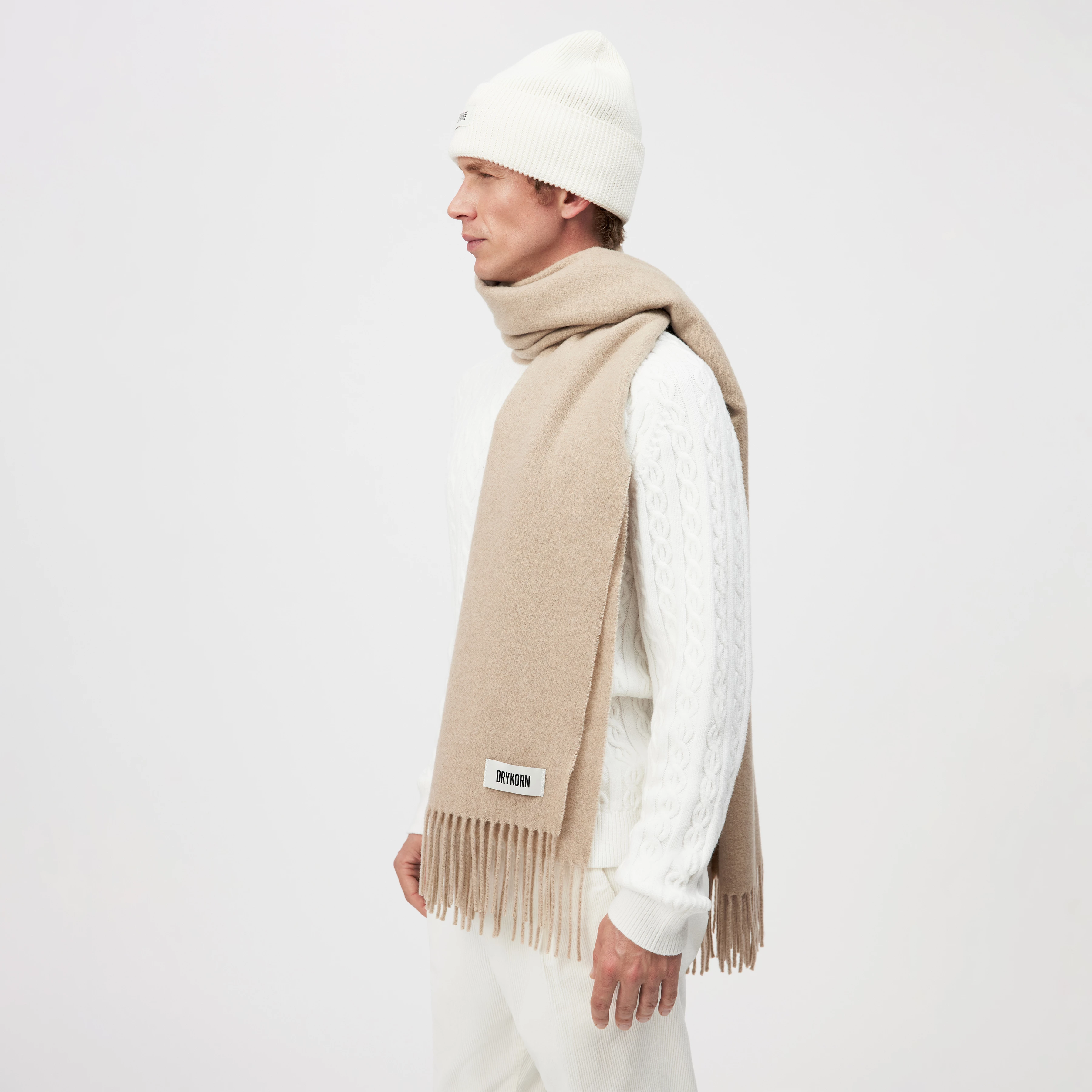 GAZE_4 - Schal in Wolltwill - Unisex - beige - Seitenansicht