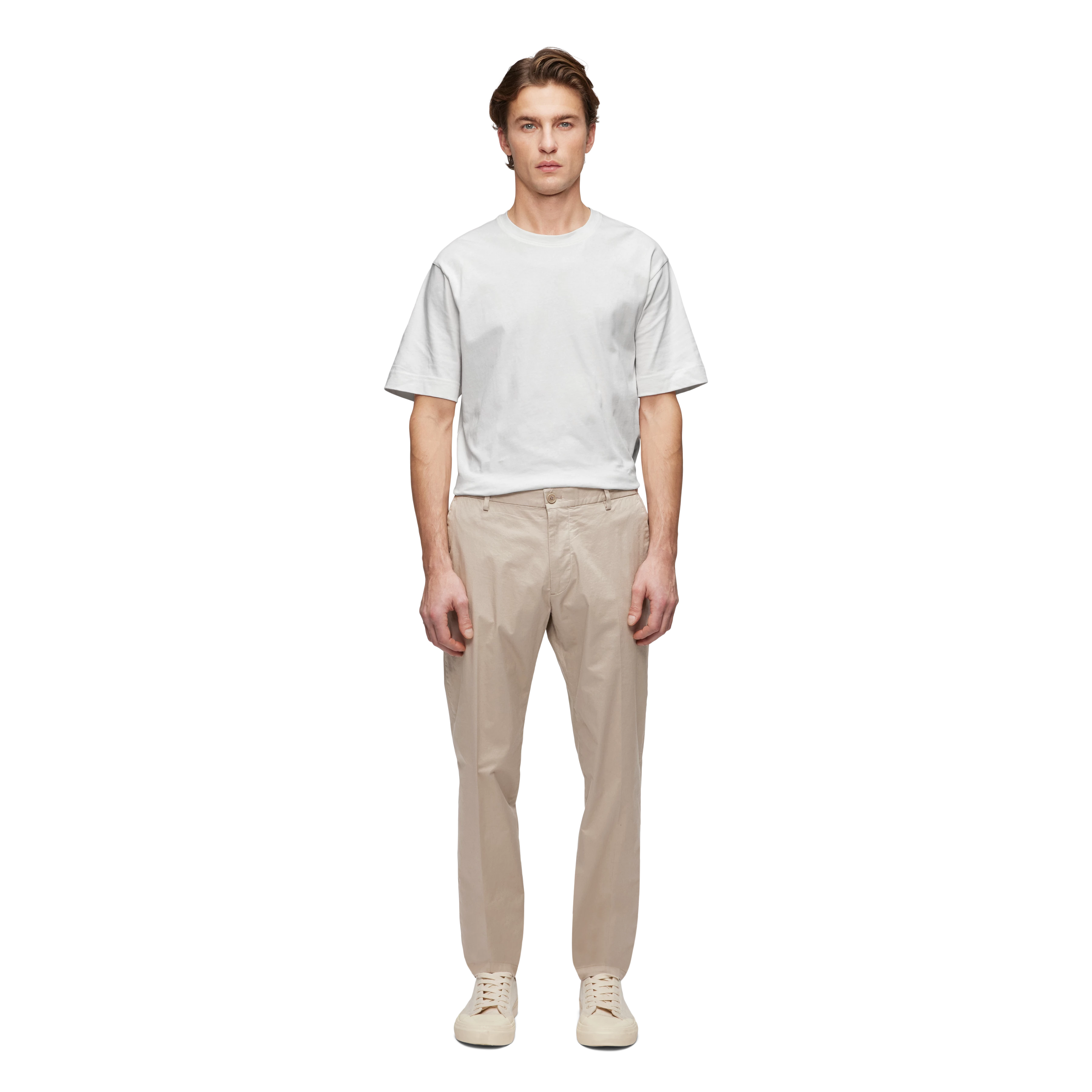 AJEND - Ready-made trousers in cotton gabardine - men - beige - Ganzkörper-Frontansicht