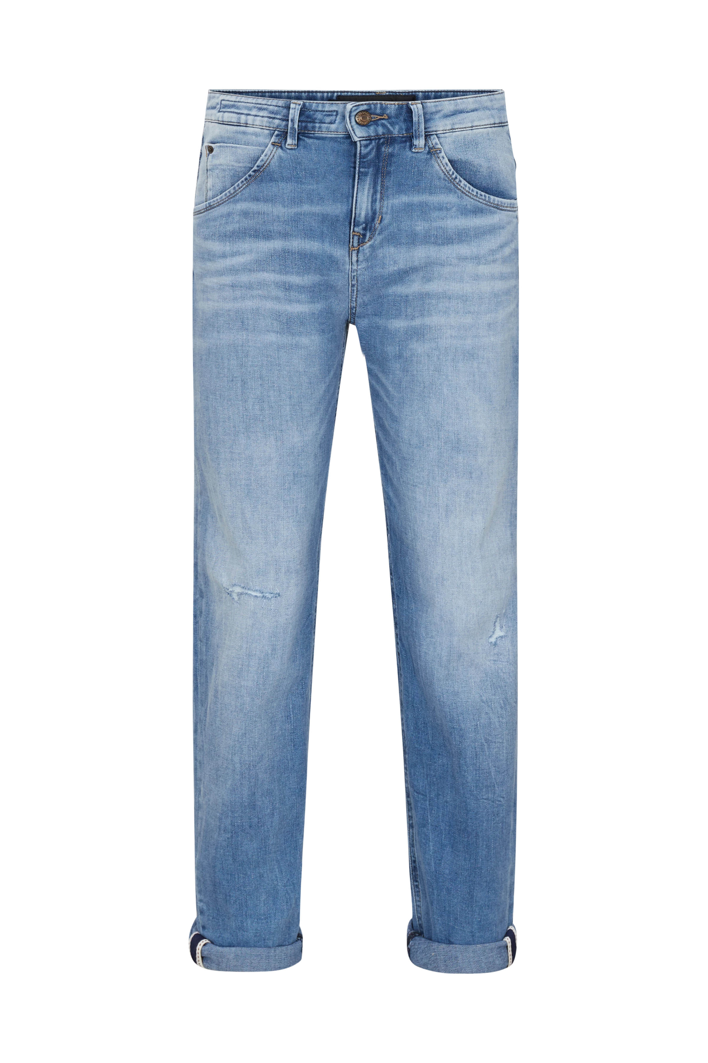 LIKE - Girlfriend-Jeans mit Krempelsaum in Mid-Blue - Damen - blau - Freisteller Frontansicht