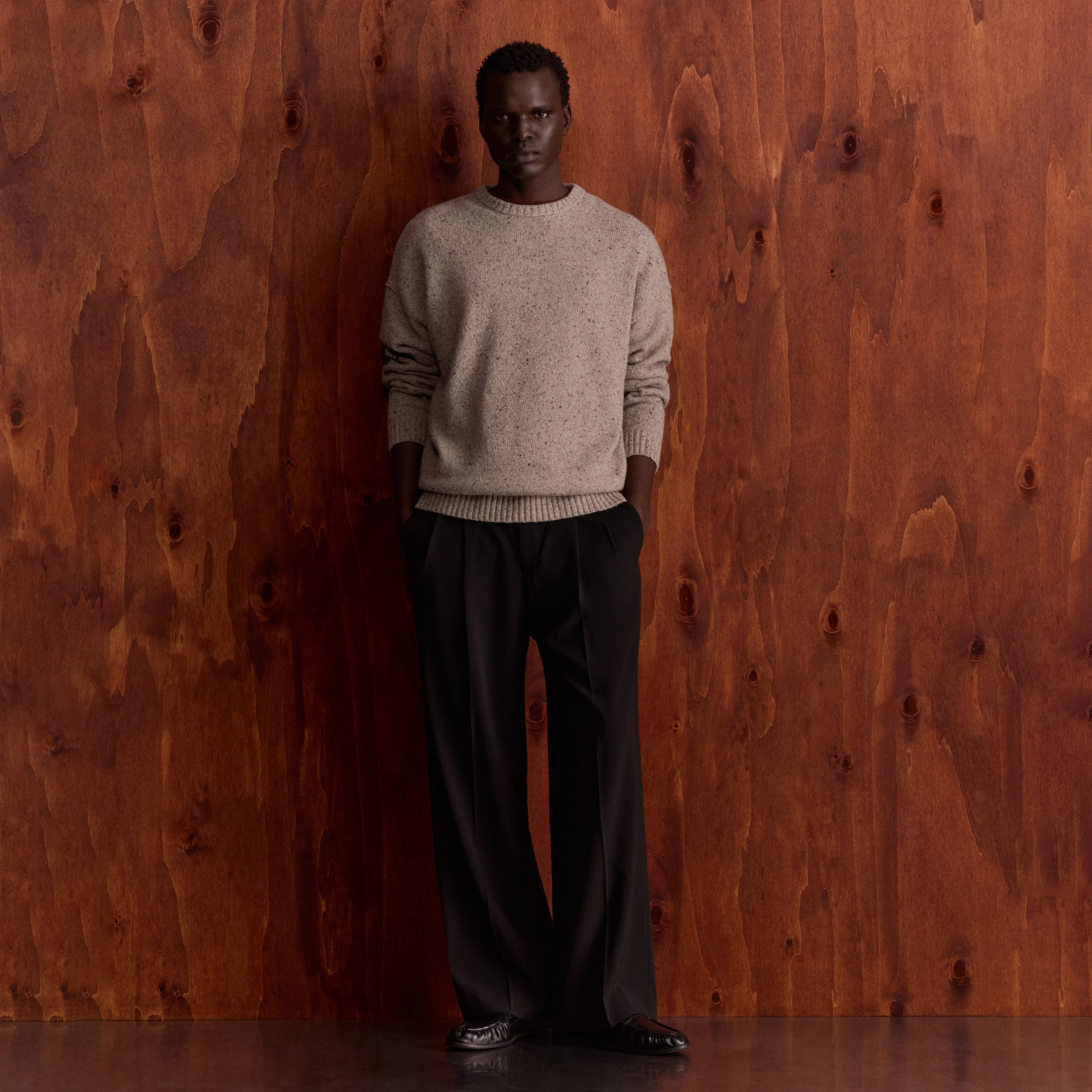LEEK_WIDE - Relaxed fit pleated trousers in gabardine - men - black